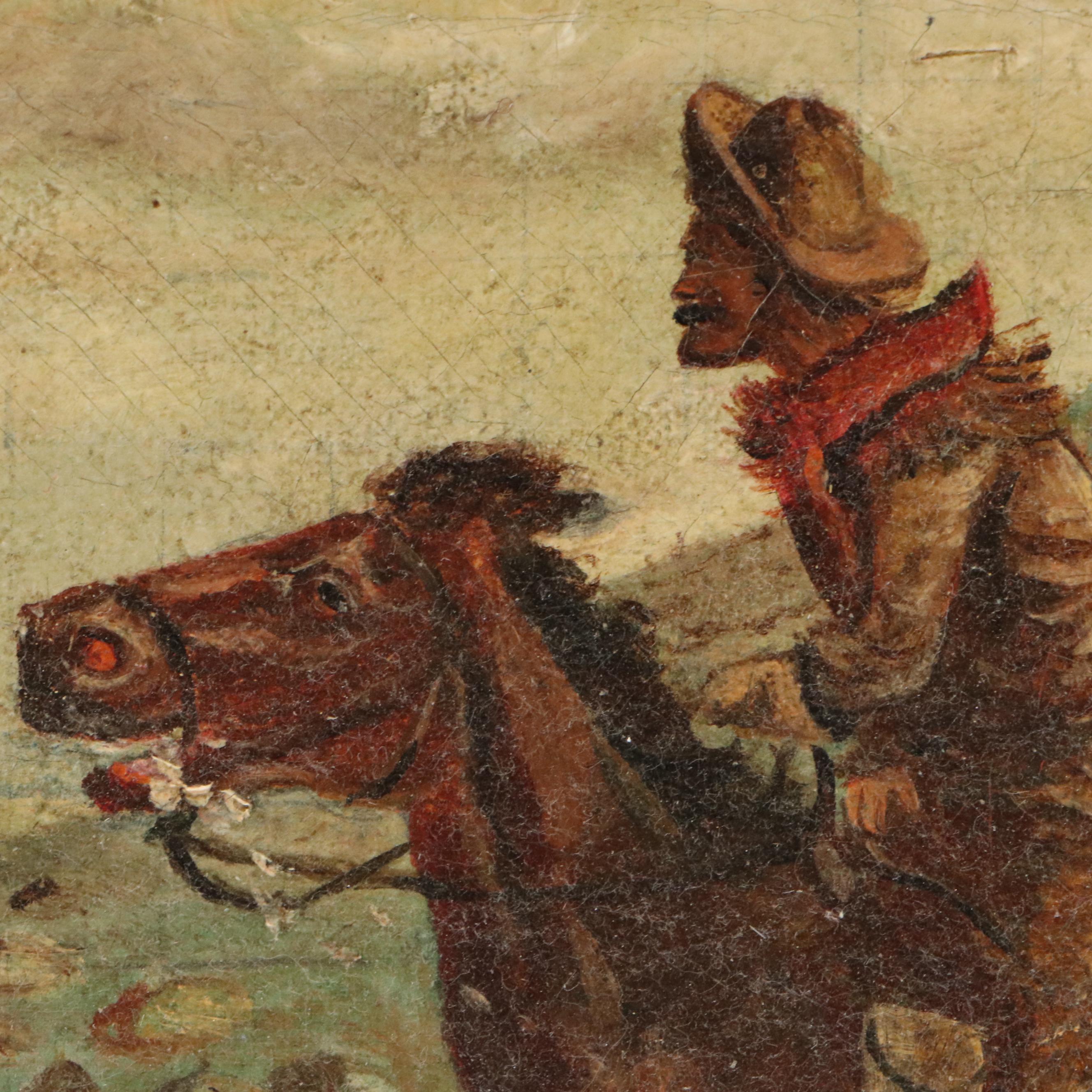 Western Oil Painting of Pony Express Rider After Henry Cross, Early 20th Century