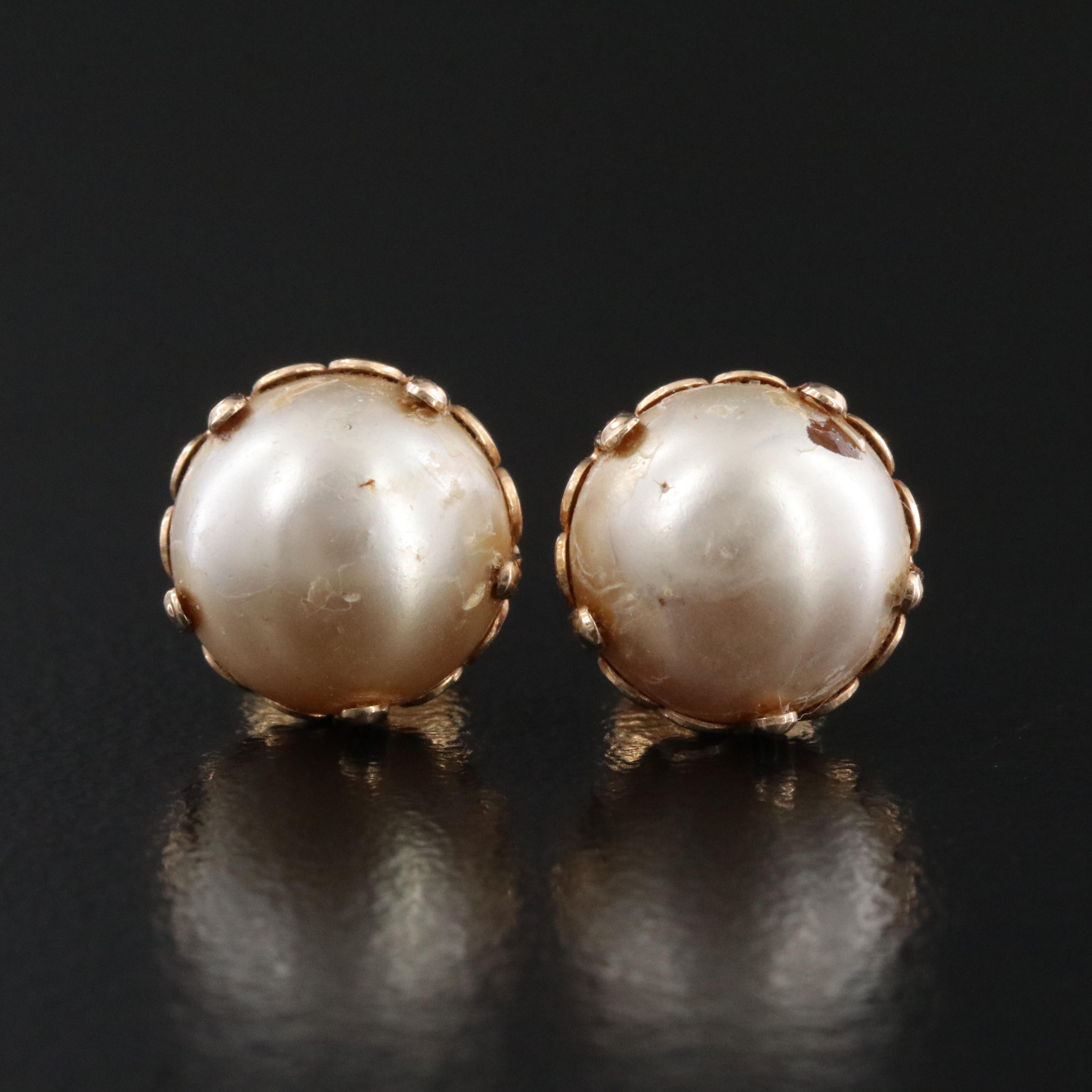 10K Imitation Pearl Stud Earrings