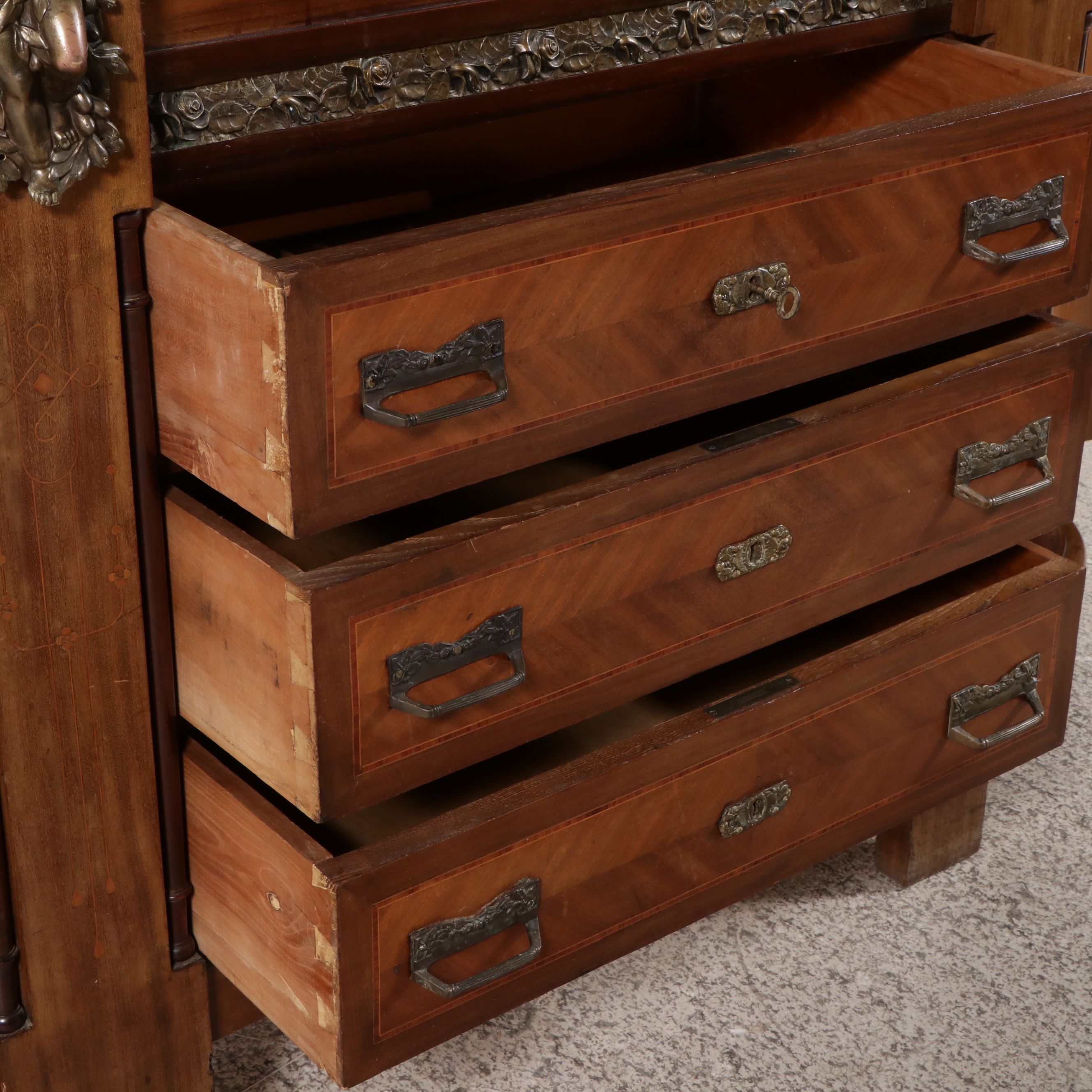Belle Époque French Empire Style Marquetry and Bronze Mounted Commode
