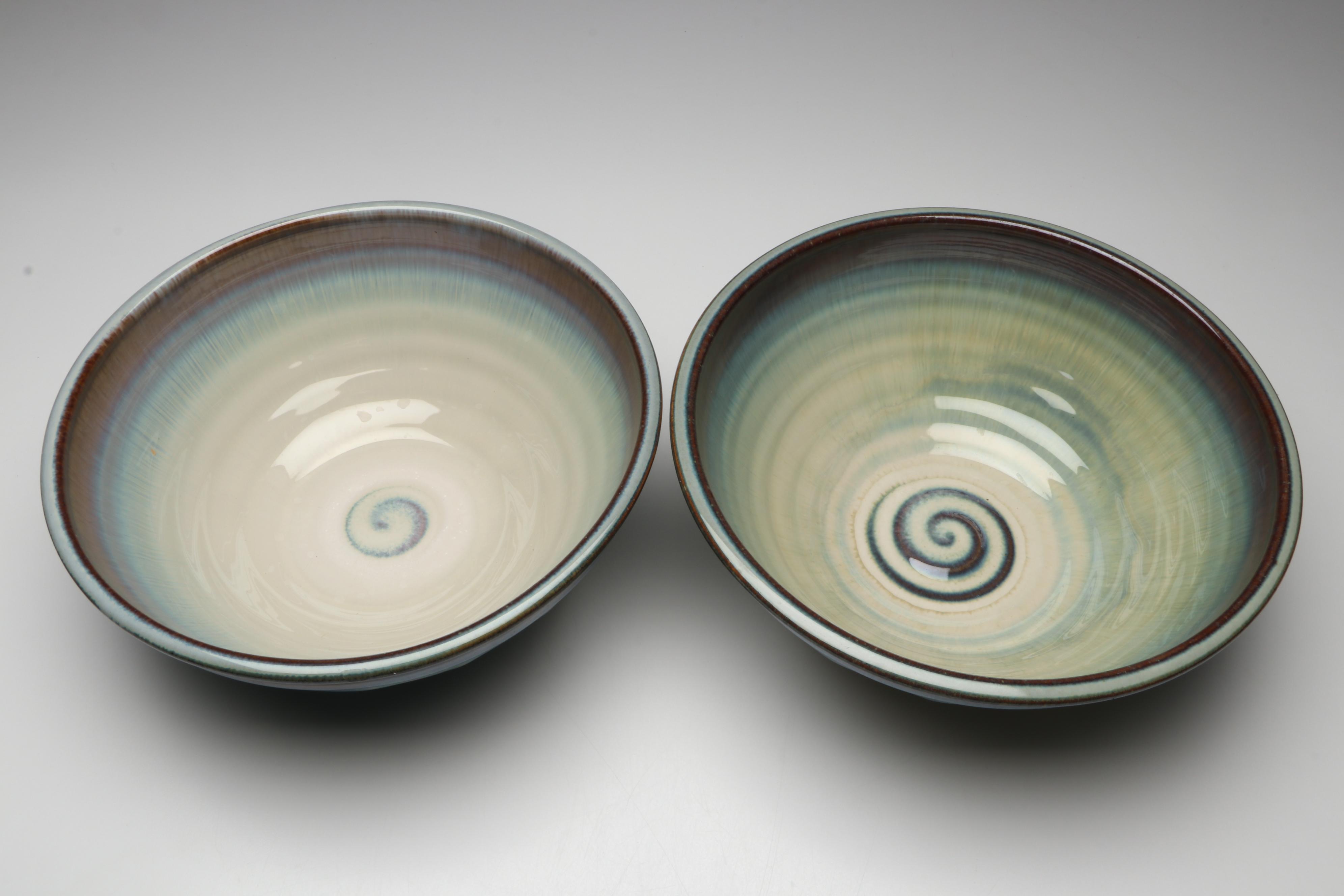 Bill Campbell Signed Drip Glaze Art Pottery Lidded Tureen and Serving Bowls