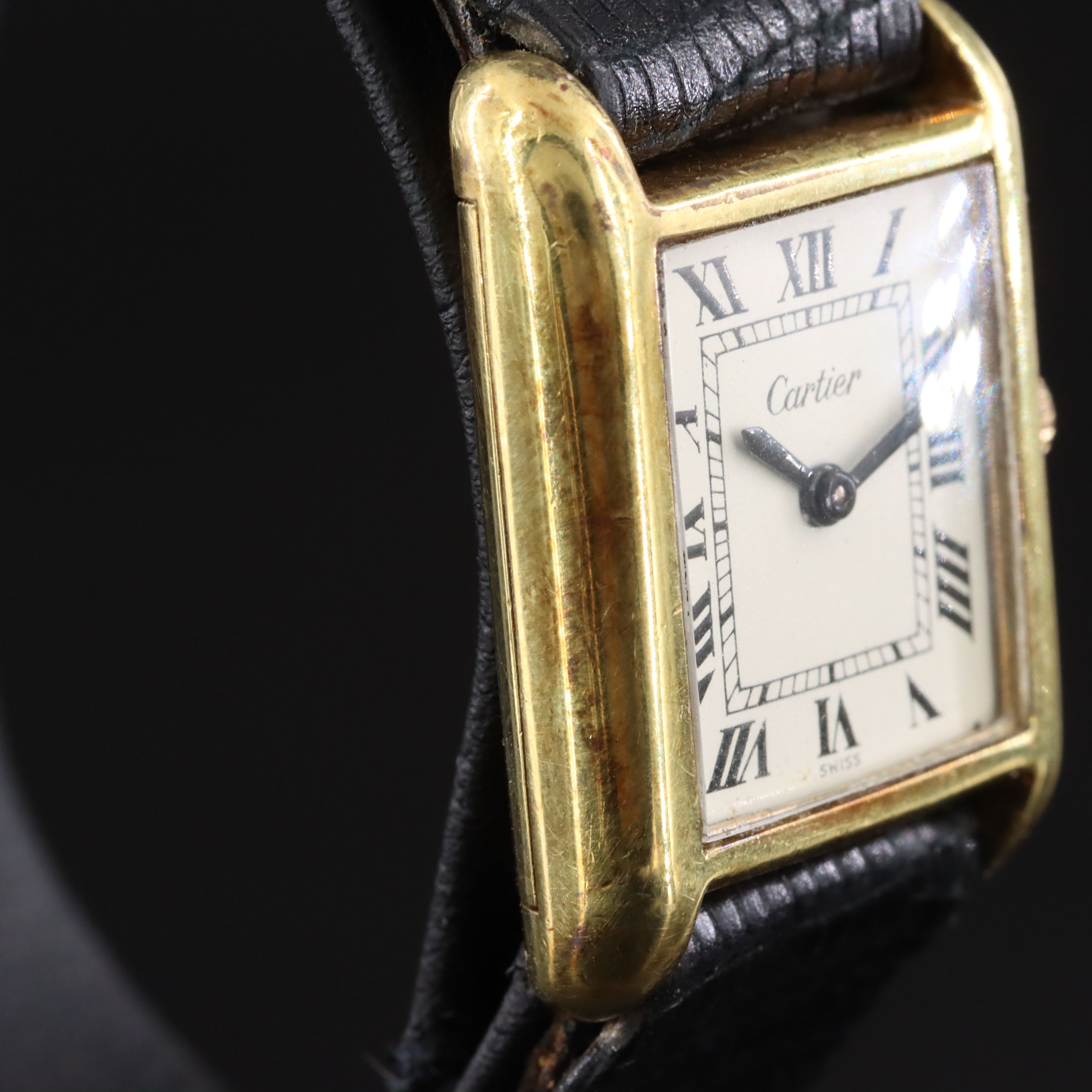Vintage 18K Electroplate Yellow Gold Cartier Manual Wind Tank Watch