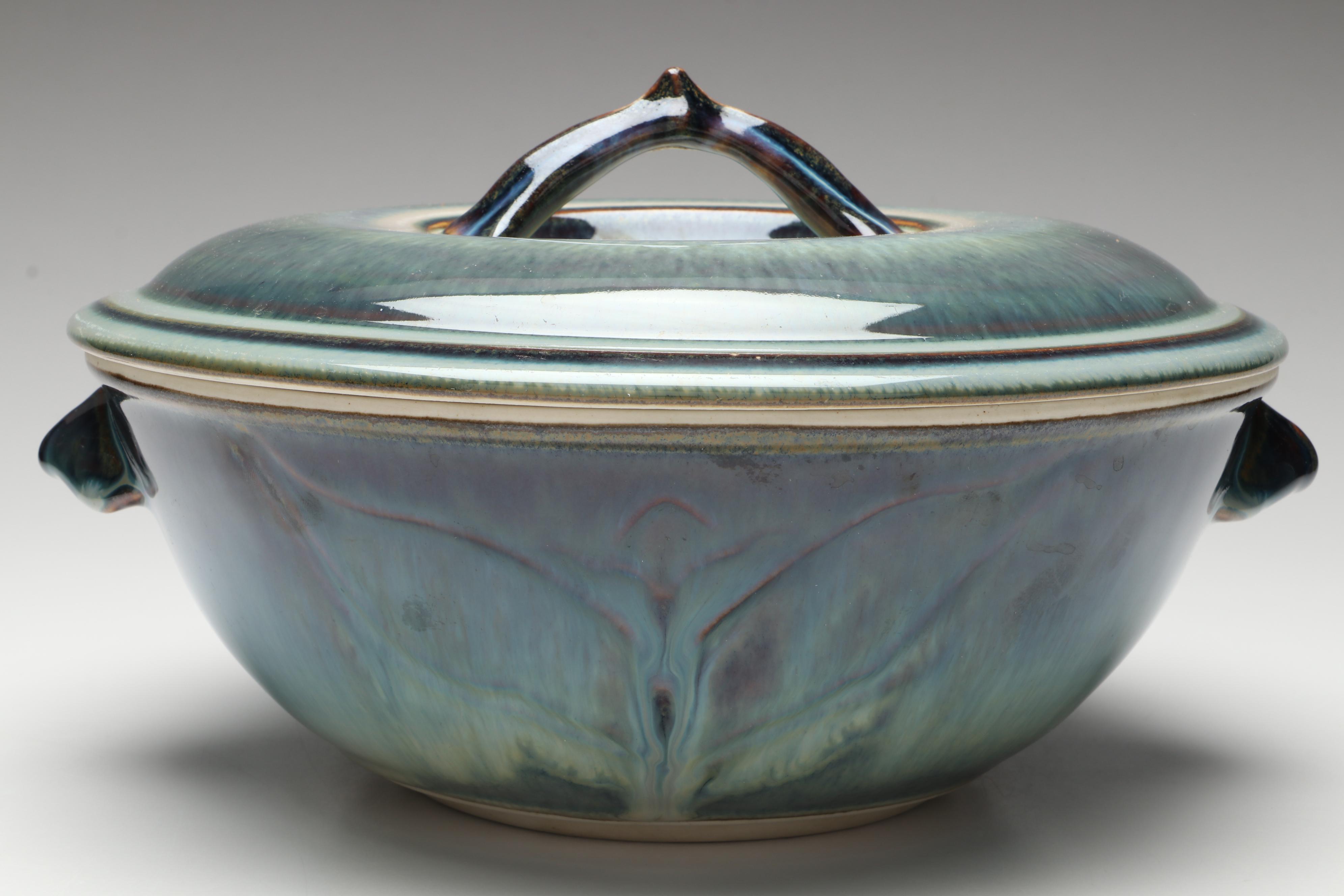 Bill Campbell Signed Drip Glaze Art Pottery Lidded Tureen and Serving Bowls