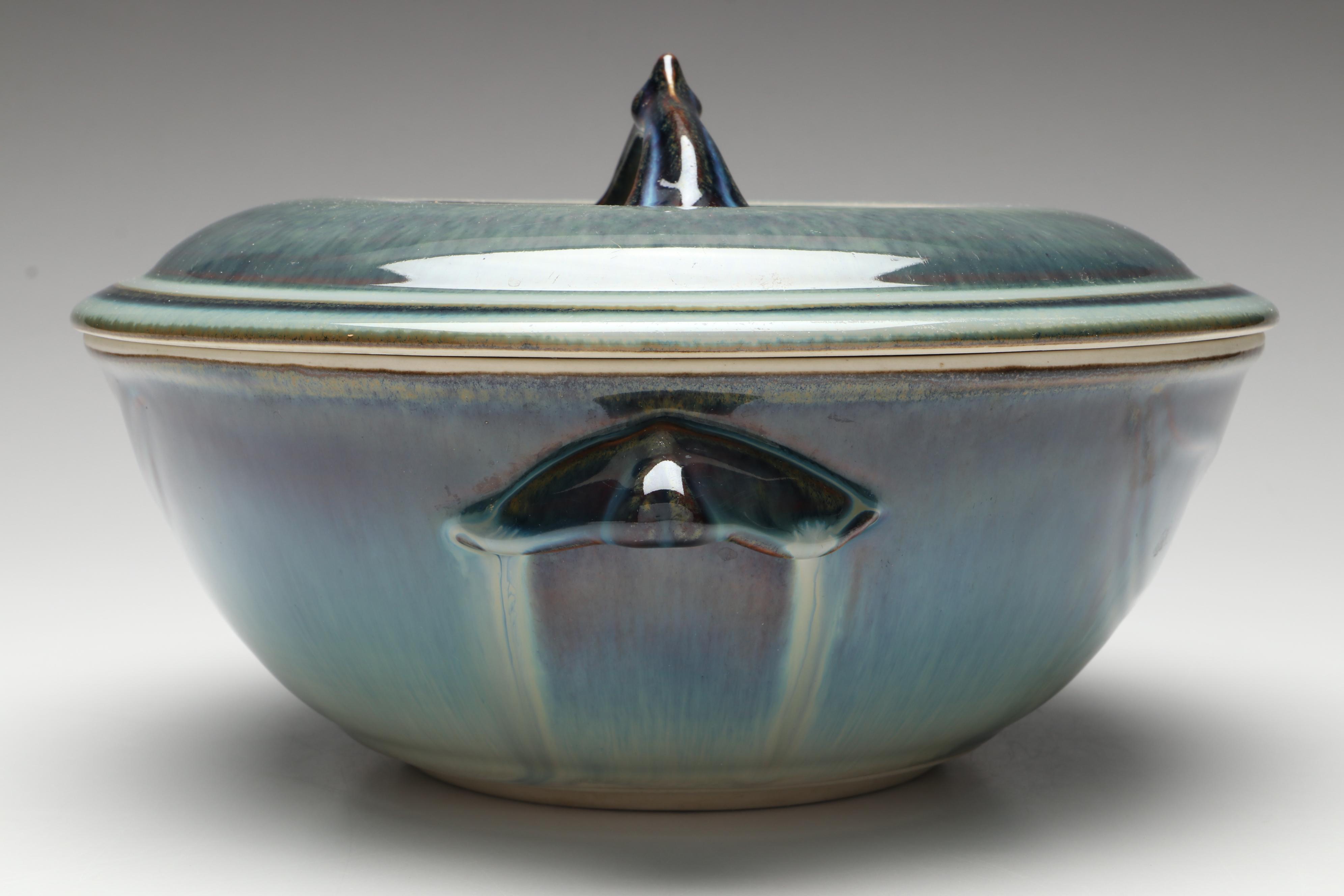 Bill Campbell Signed Drip Glaze Art Pottery Lidded Tureen and Serving Bowls