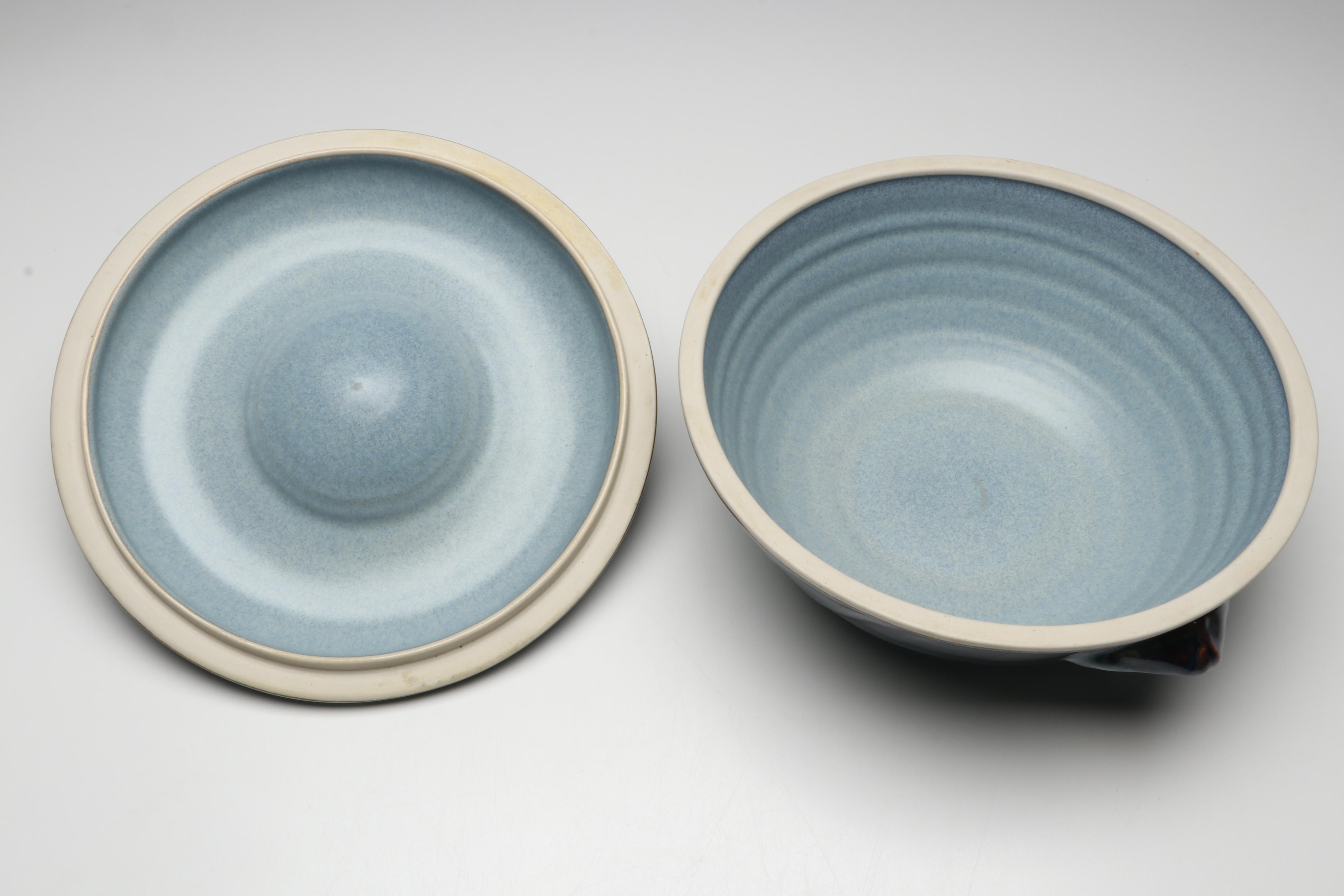 Bill Campbell Signed Drip Glaze Art Pottery Lidded Tureen and Serving Bowls