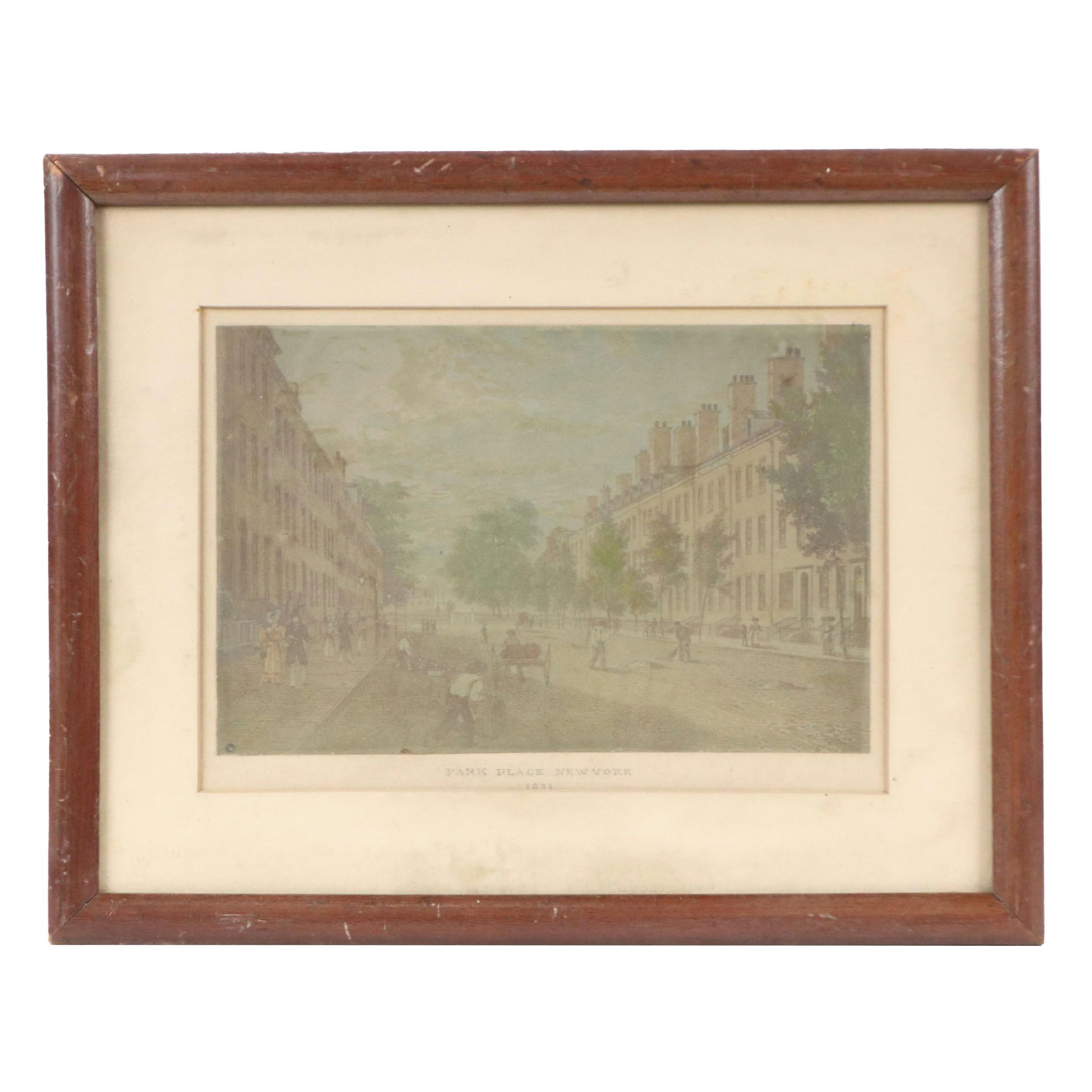 Hand-Colored Engraving "Park Place, New York," 1831