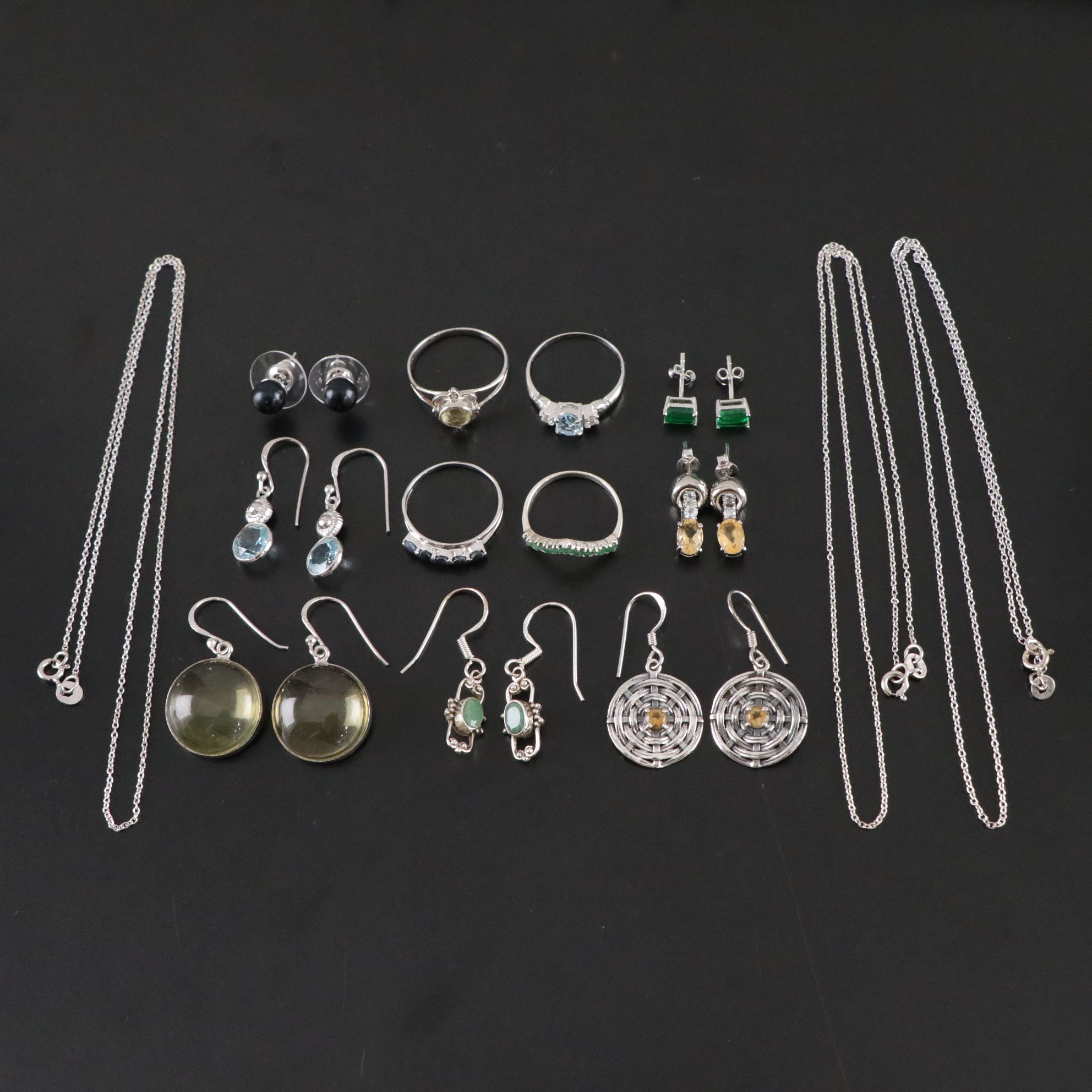 14 Assorted Sterling Silver Rings, Necklaces and Earrings