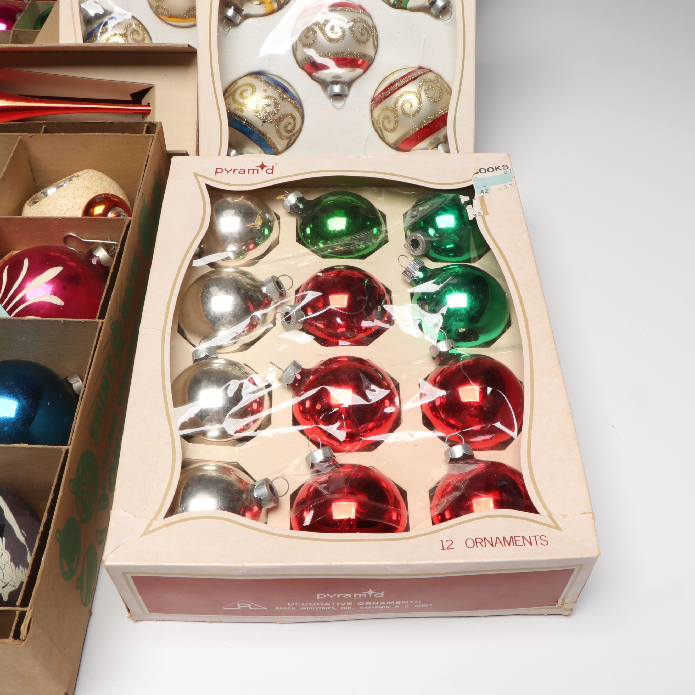 Shiny Brite and Other Glass Ornaments with Vintage Tree Topper