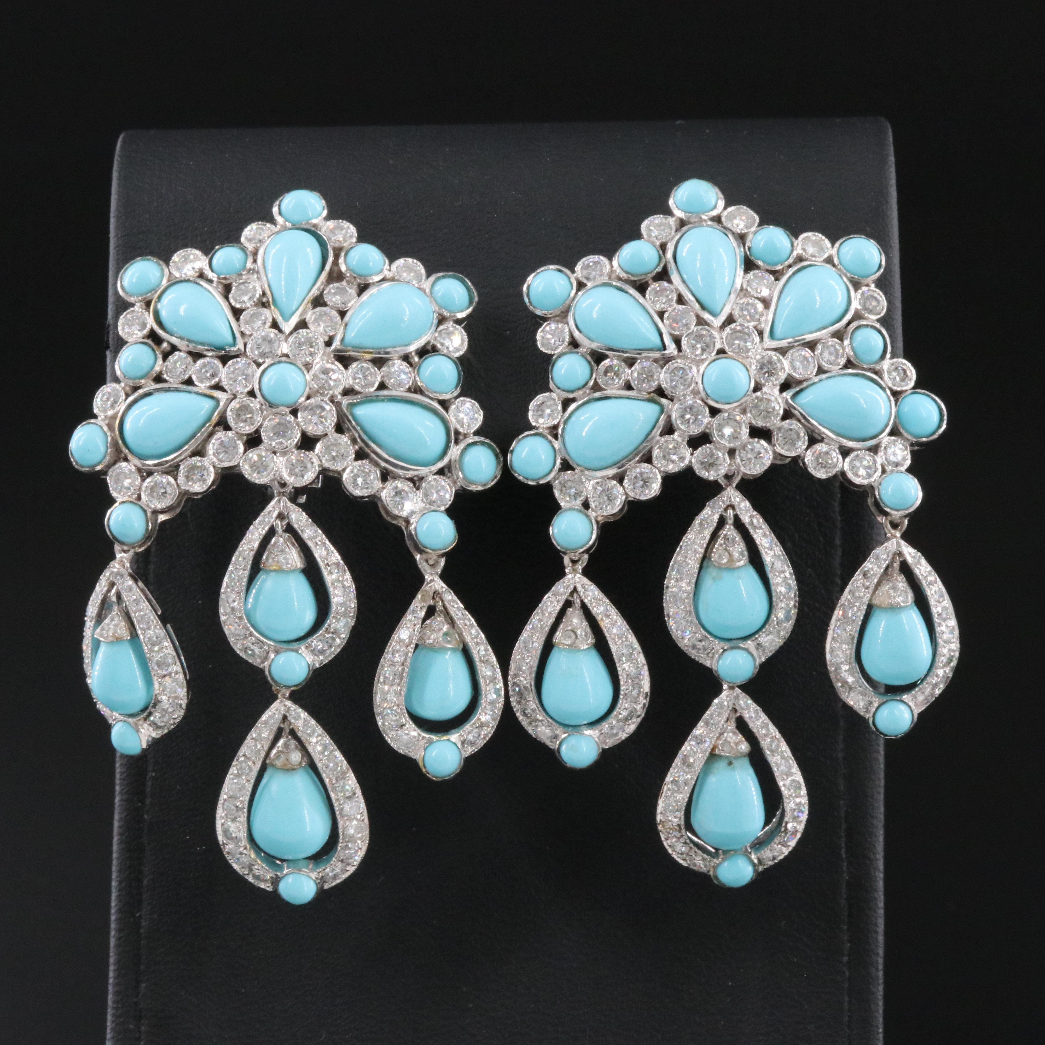 14K Imitation Turquoise and Diamond Earrings