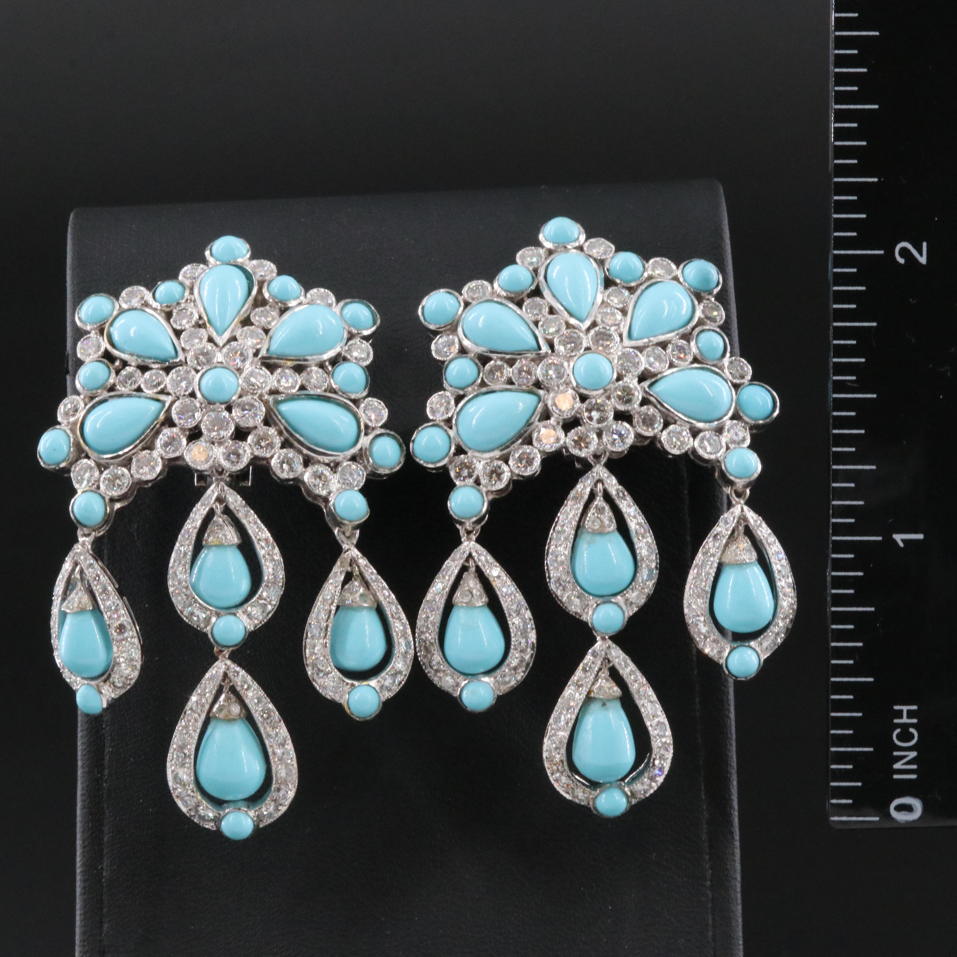 14K Imitation Turquoise and Diamond Earrings