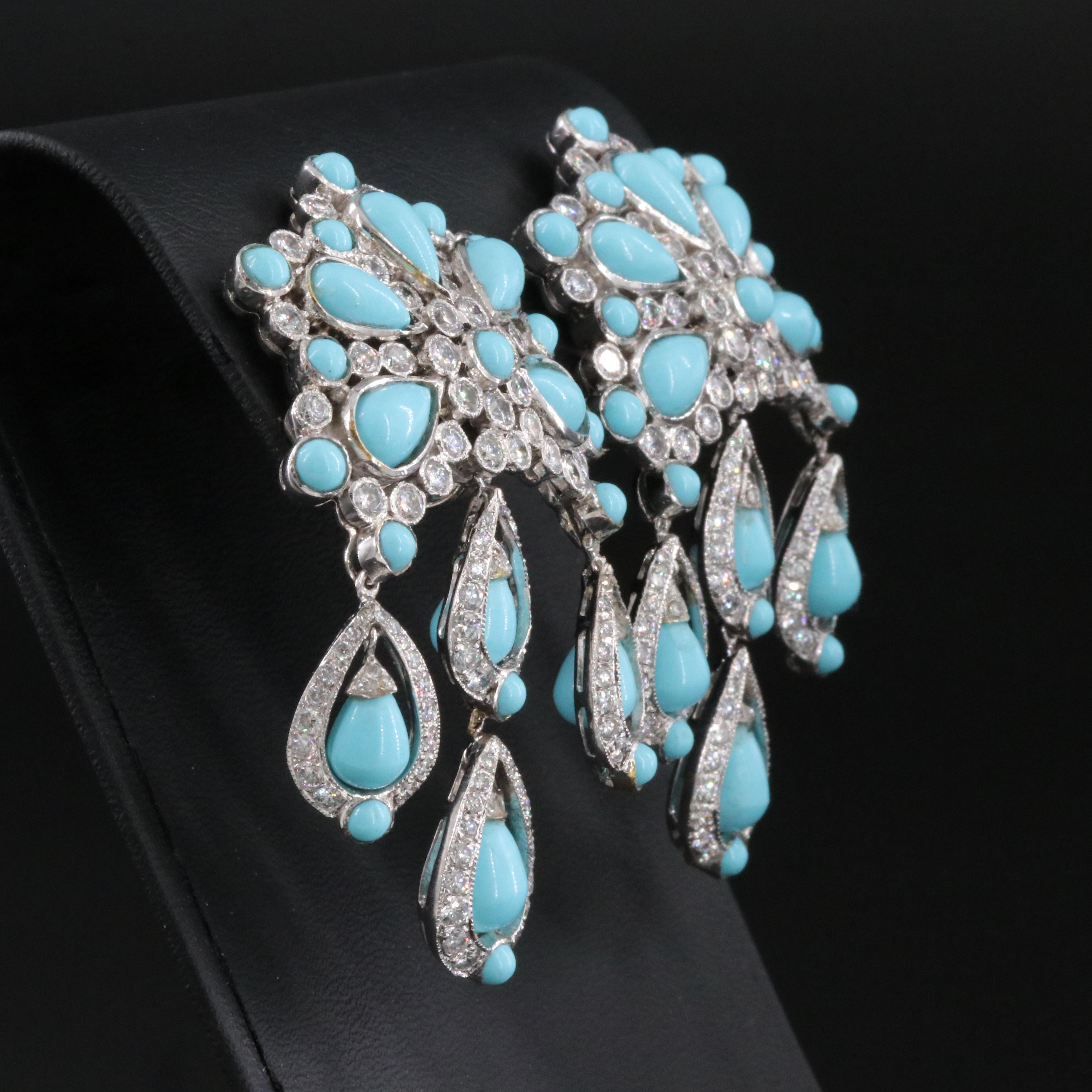 14K Imitation Turquoise and Diamond Earrings