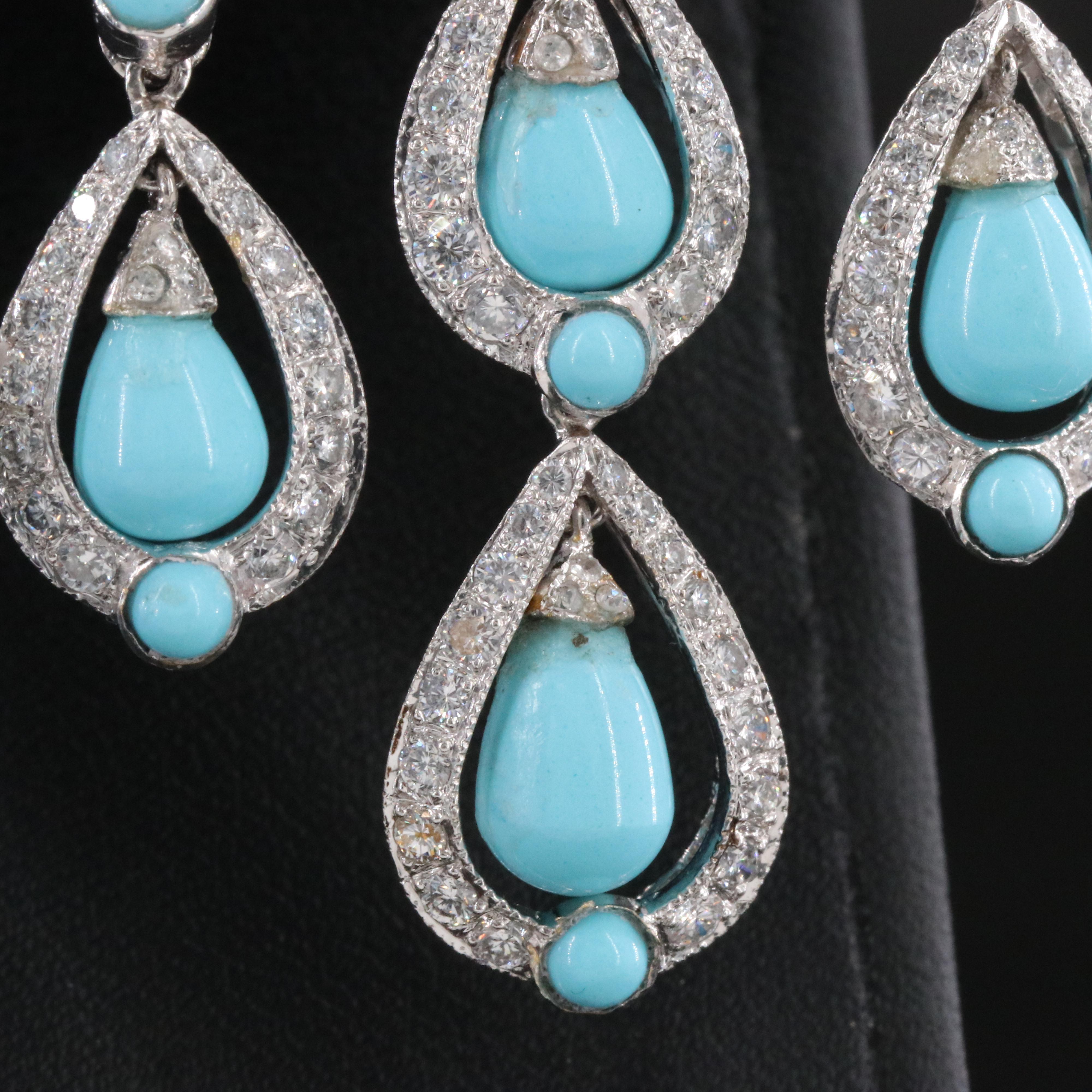 14K Imitation Turquoise and Diamond Earrings