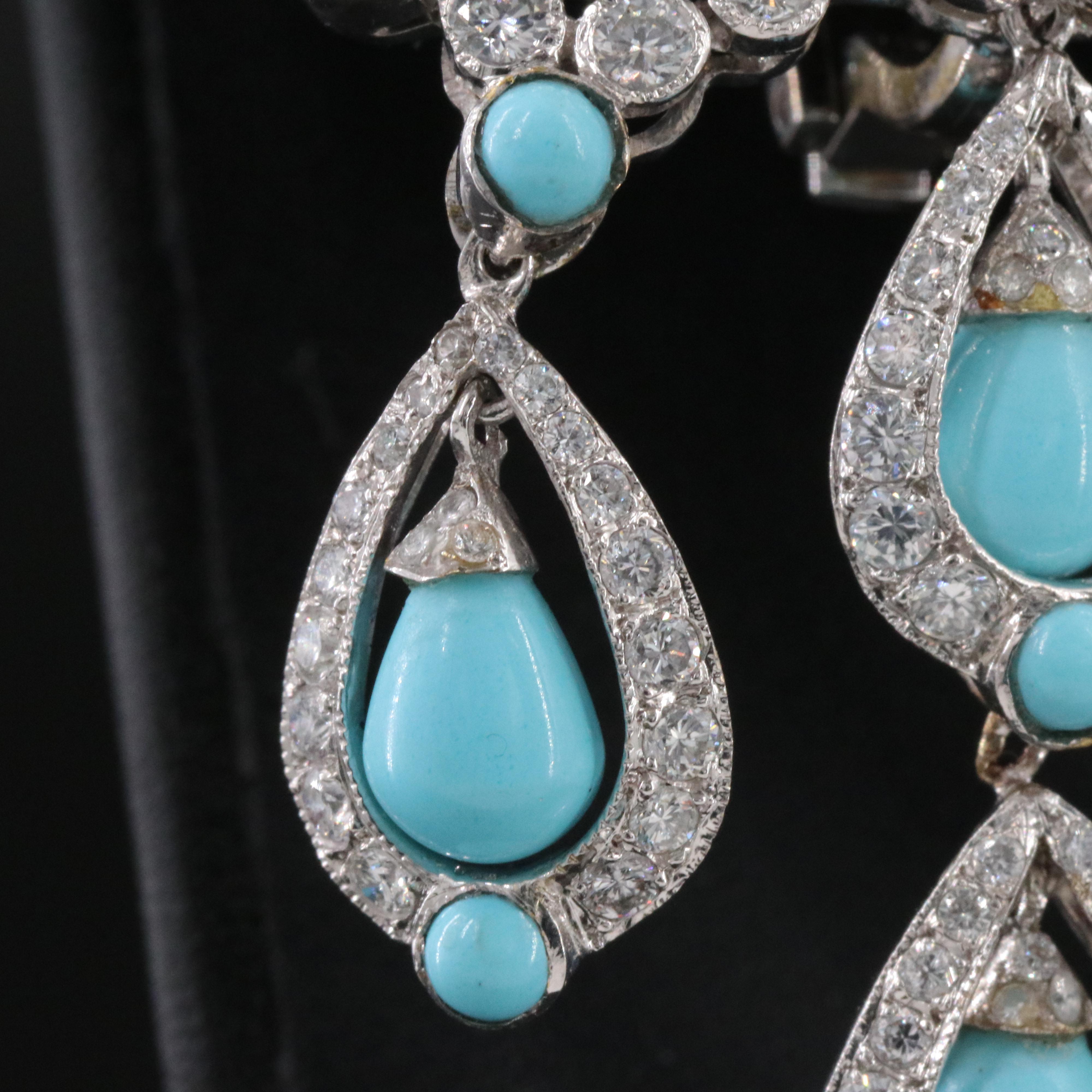 14K Imitation Turquoise and Diamond Earrings
