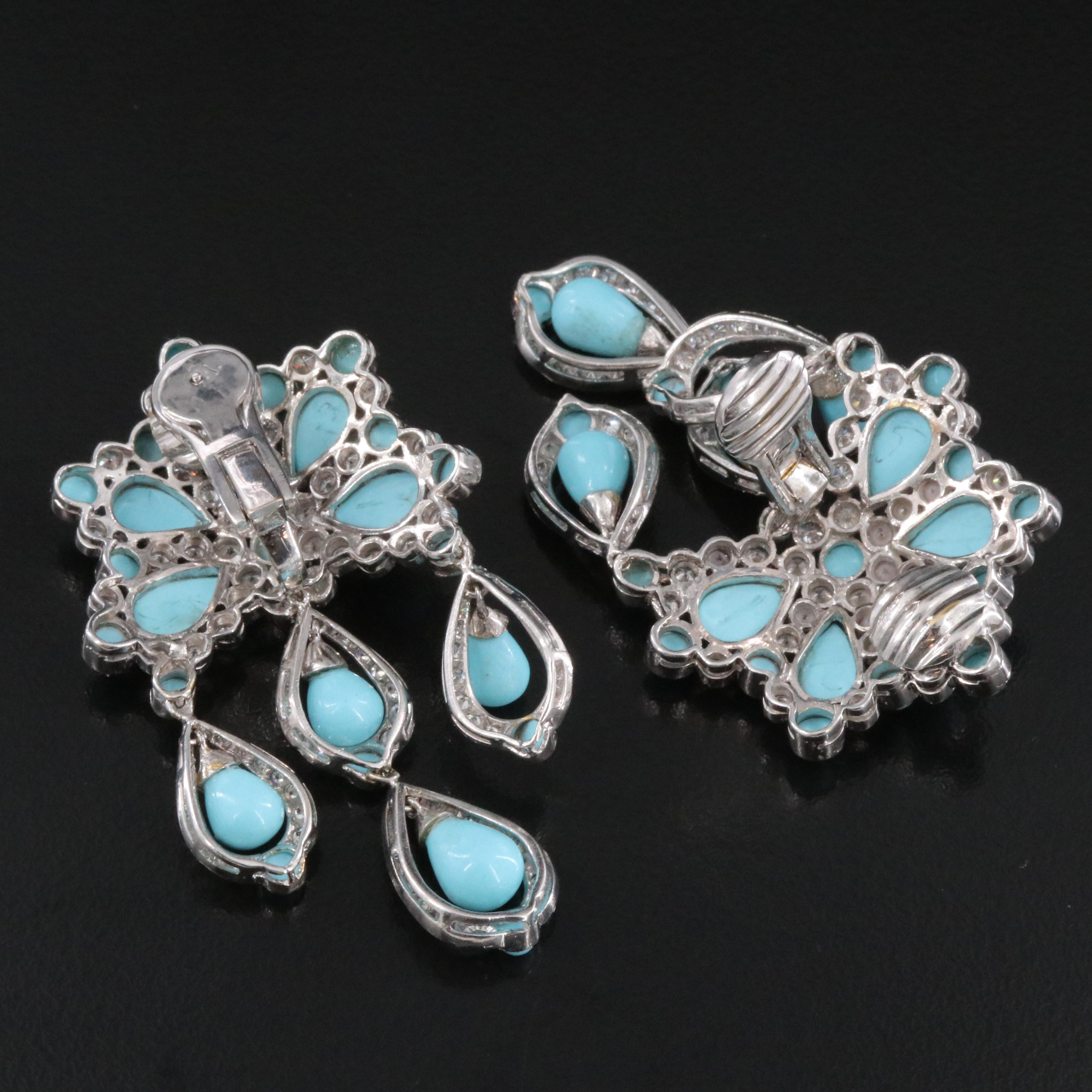 14K Imitation Turquoise and Diamond Earrings