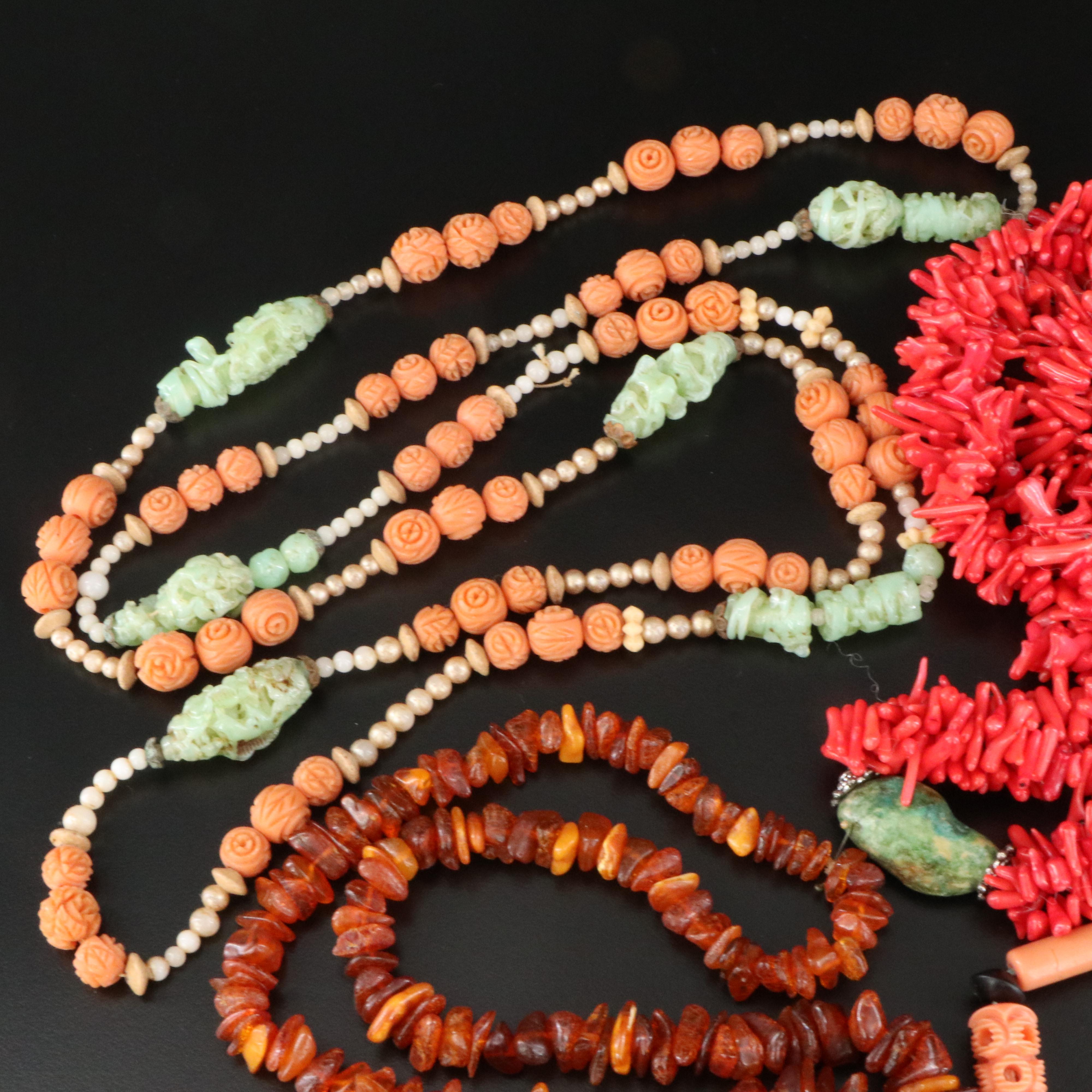 Amber and Faux Cinnabar Featured in Vintage Jewelry