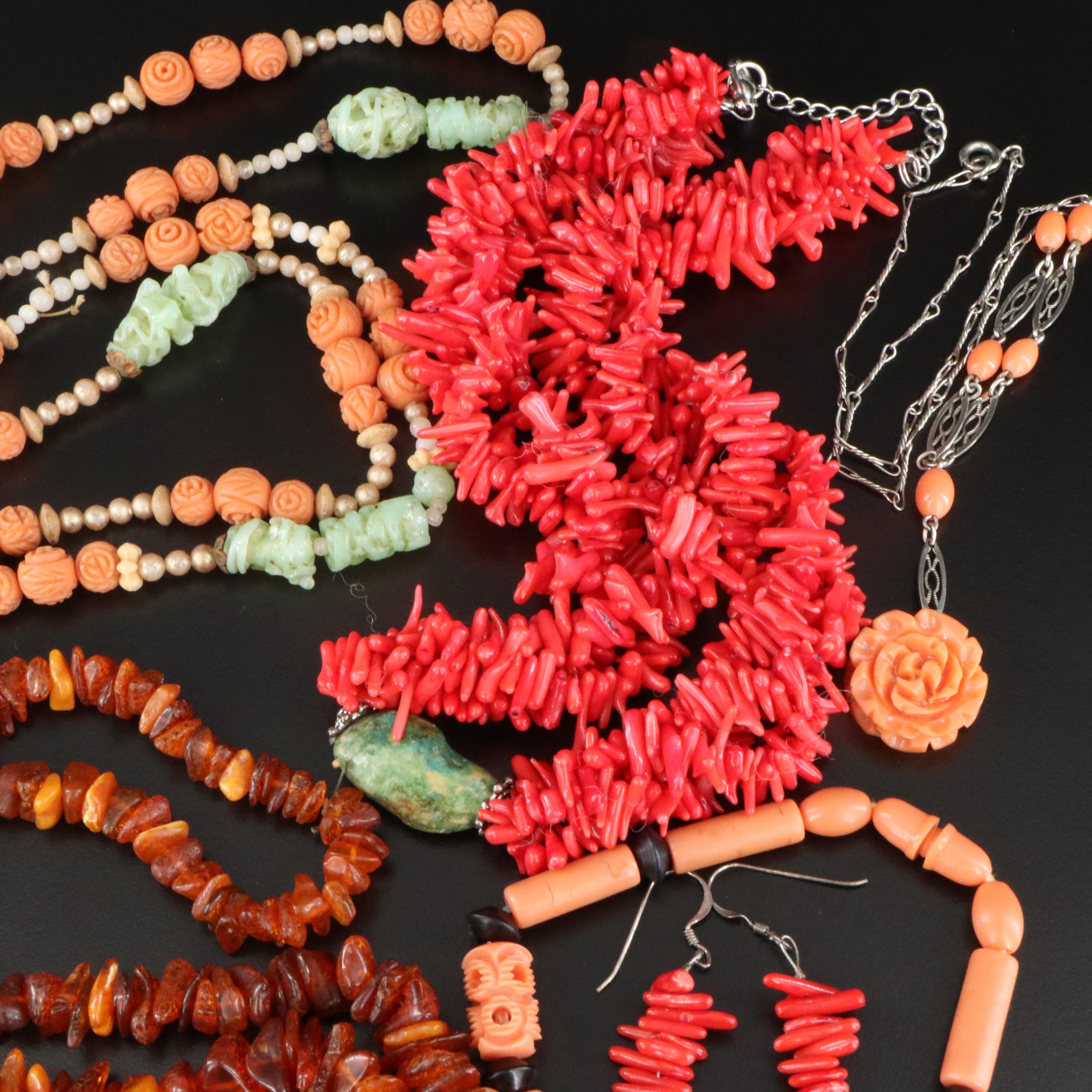 Amber and Faux Cinnabar Featured in Vintage Jewelry