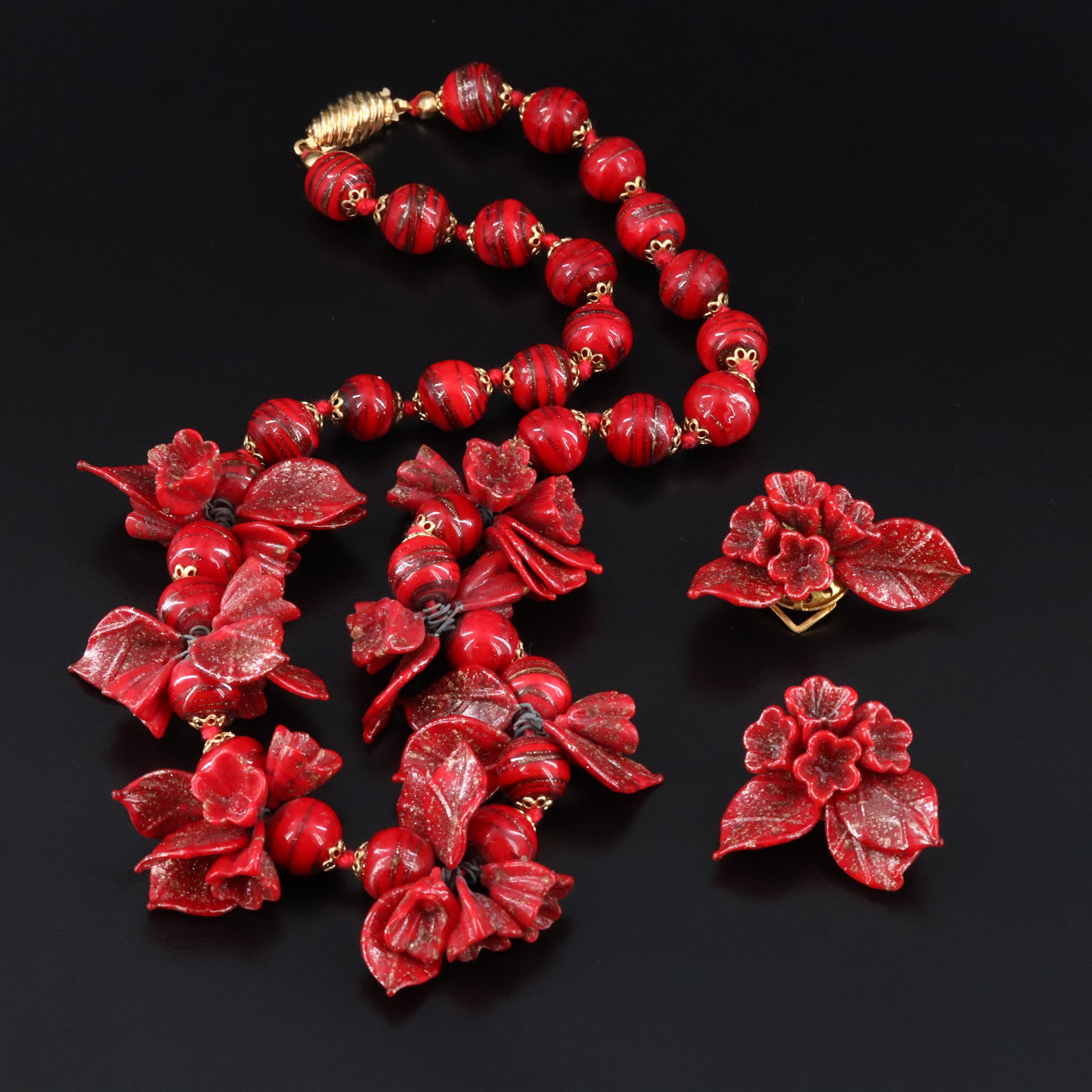 Glass Leaf Necklace and Earrings