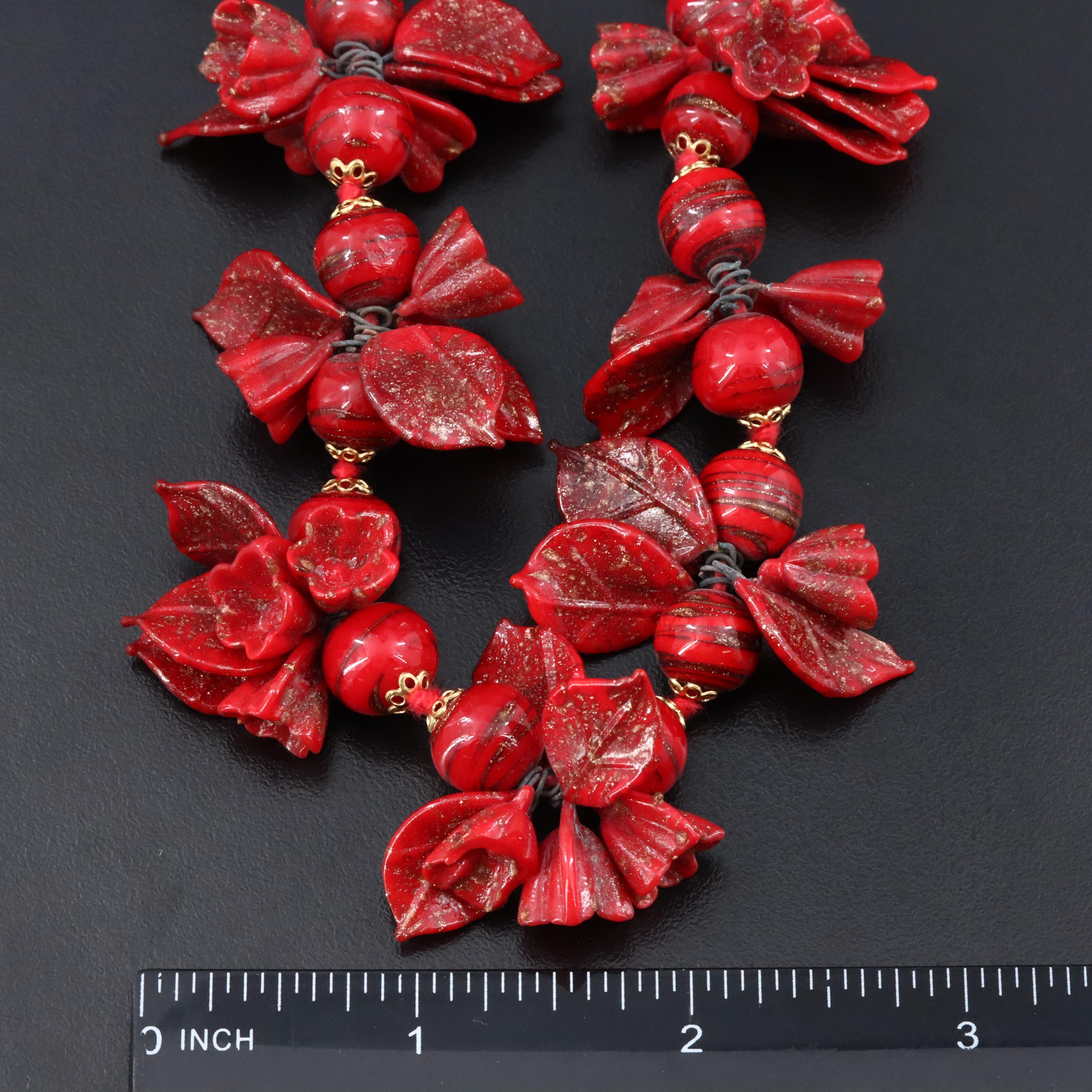 Glass Leaf Necklace and Earrings