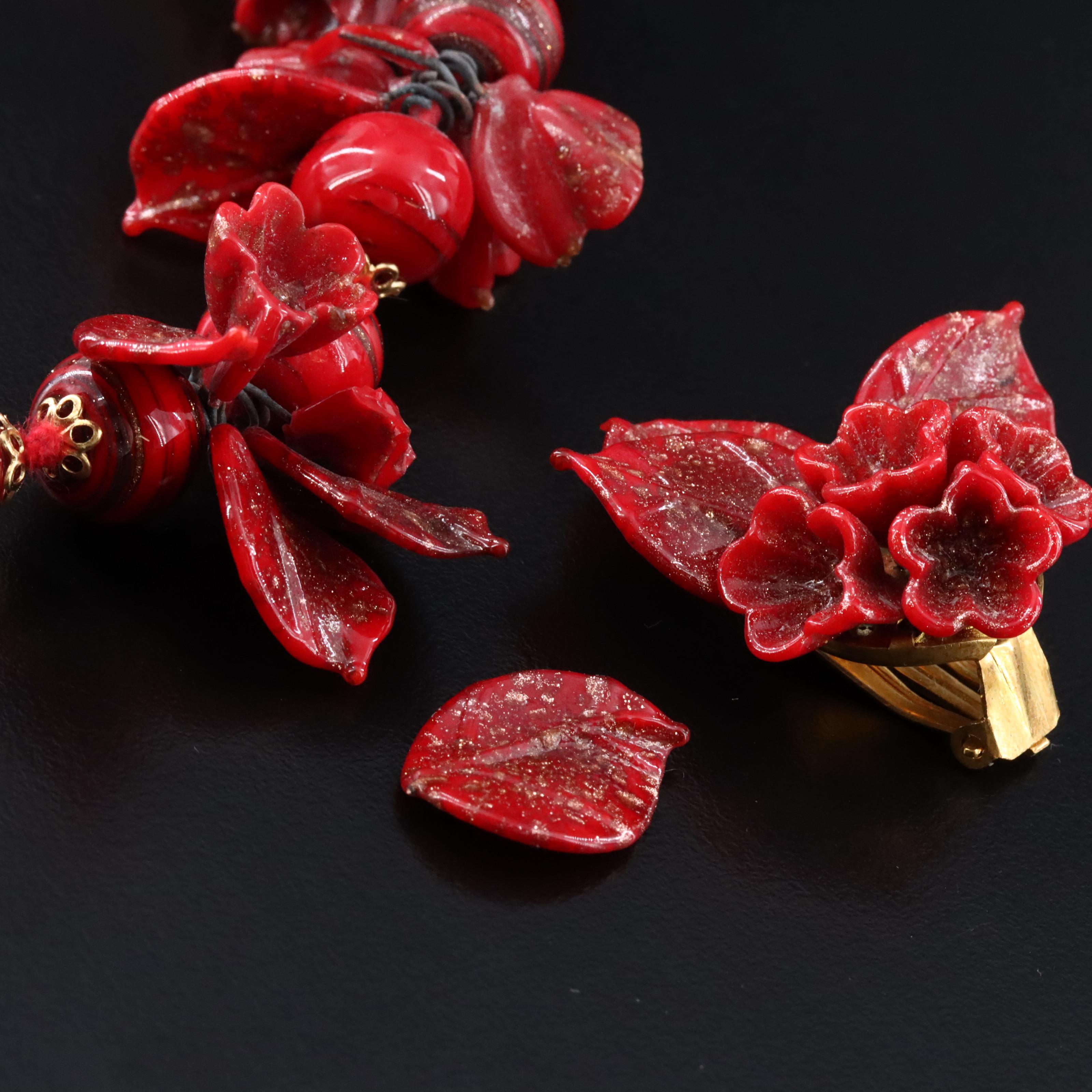 Glass Leaf Necklace and Earrings