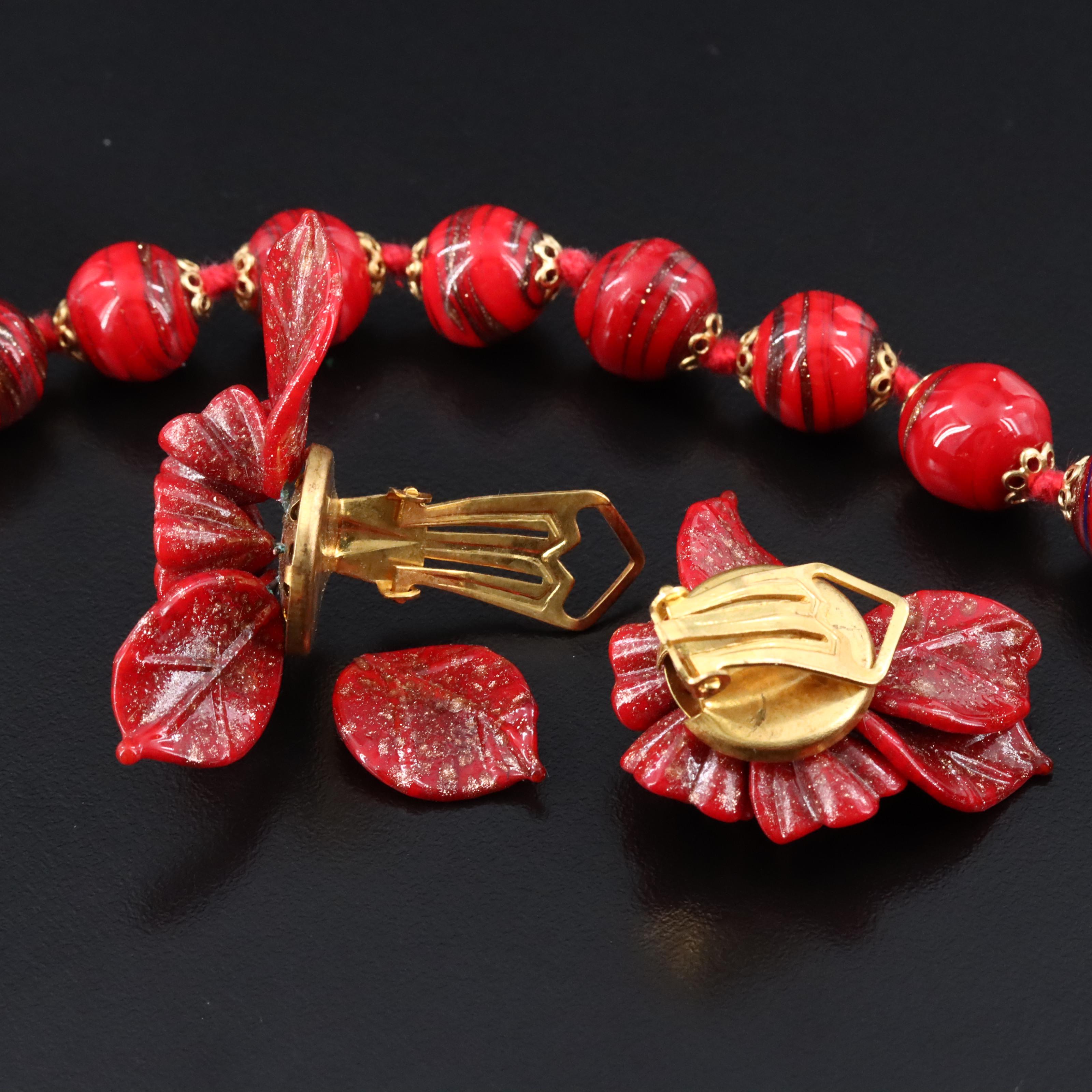 Glass Leaf Necklace and Earrings