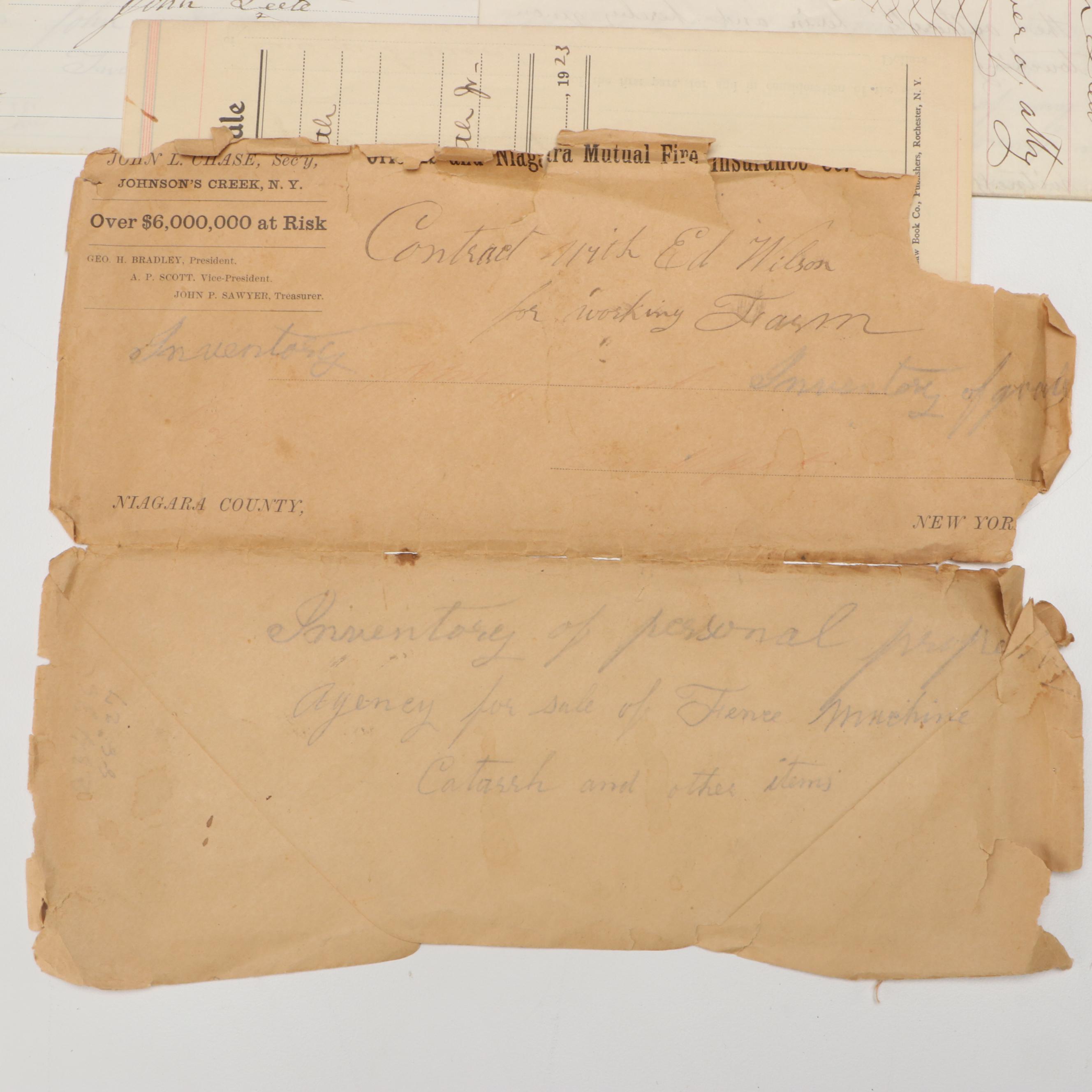 Lockport Banking Checks with Document and Bill of Sale, Late 19th/Early 20th C.