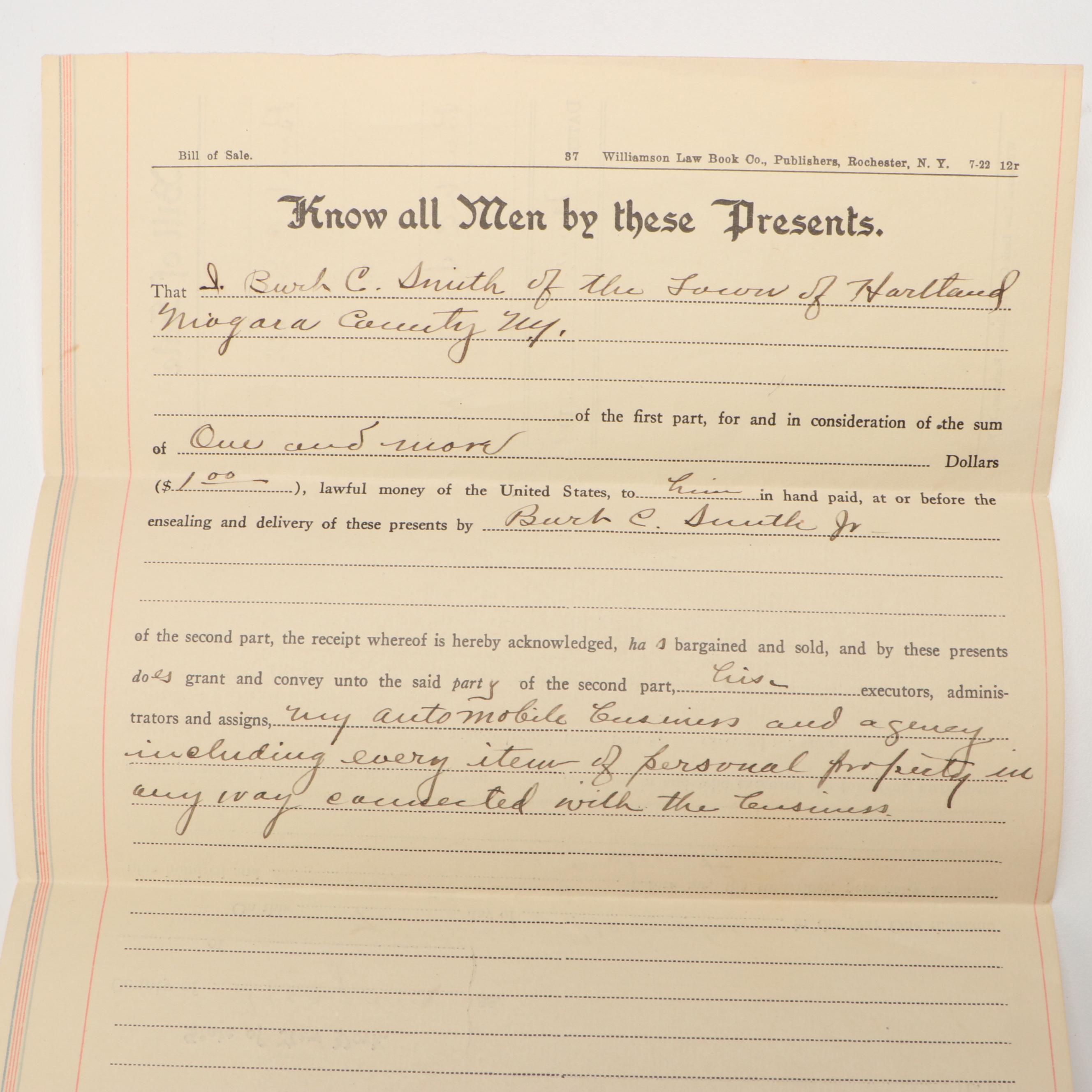 Lockport Banking Checks with Document and Bill of Sale, Late 19th/Early 20th C.