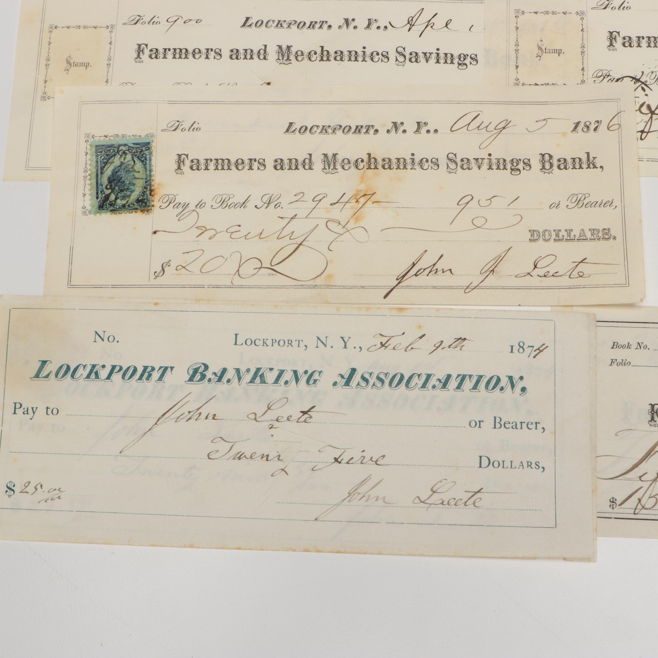 Lockport Banking Checks with Document and Bill of Sale, Late 19th/Early 20th C.
