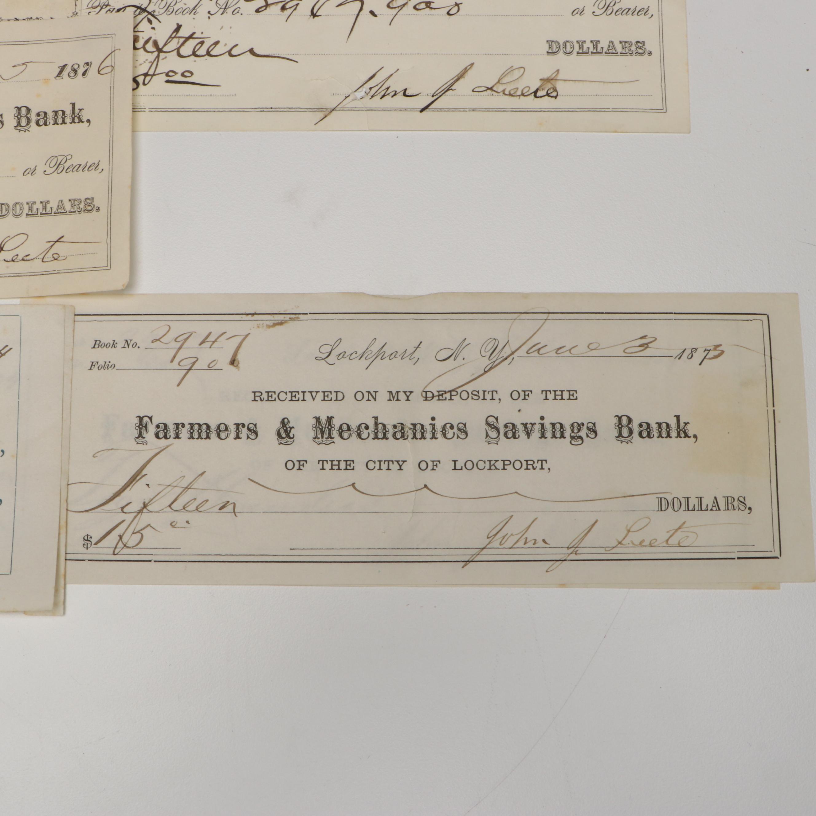 Lockport Banking Checks with Document and Bill of Sale, Late 19th/Early 20th C.