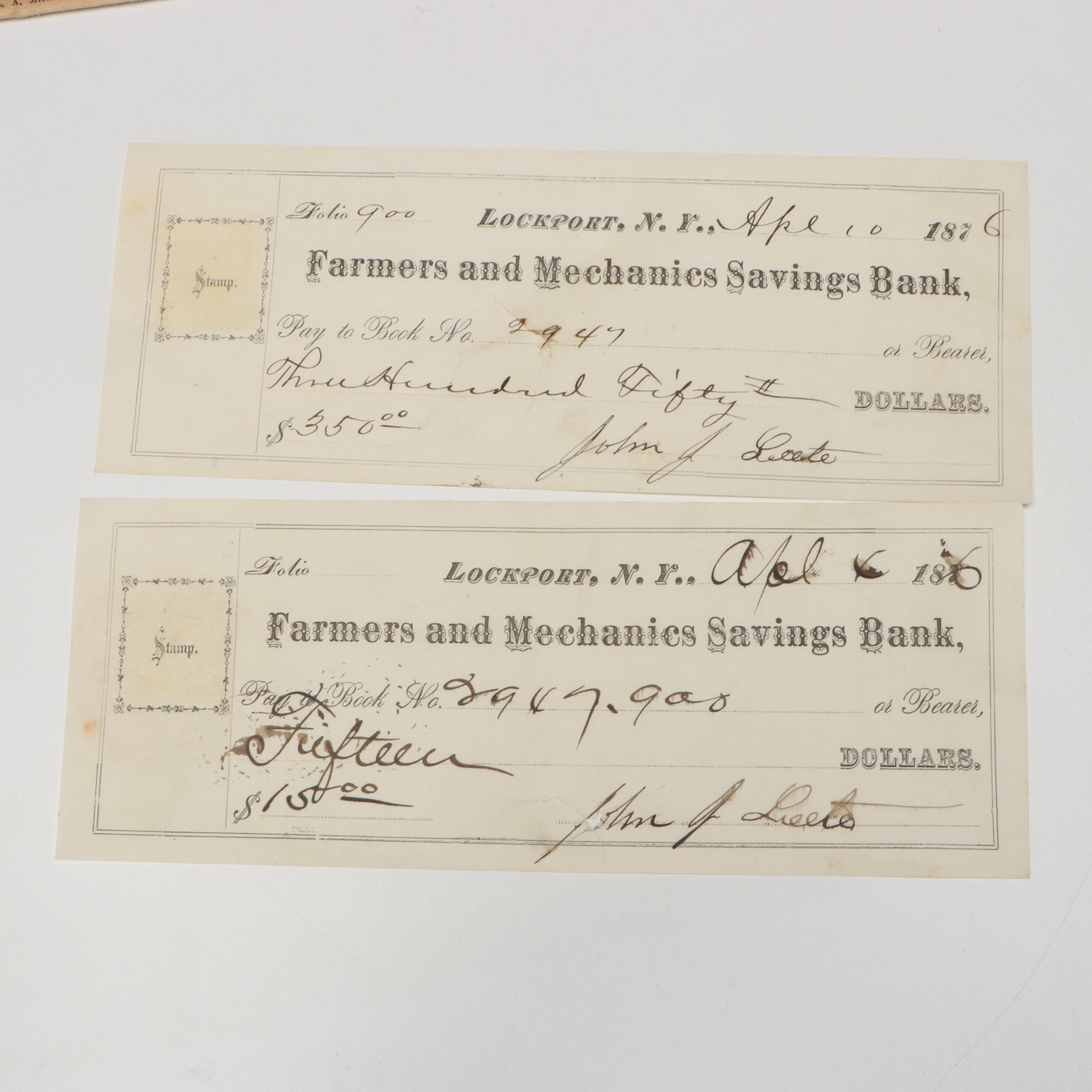 Lockport Banking Checks with Document and Bill of Sale, Late 19th/Early 20th C.