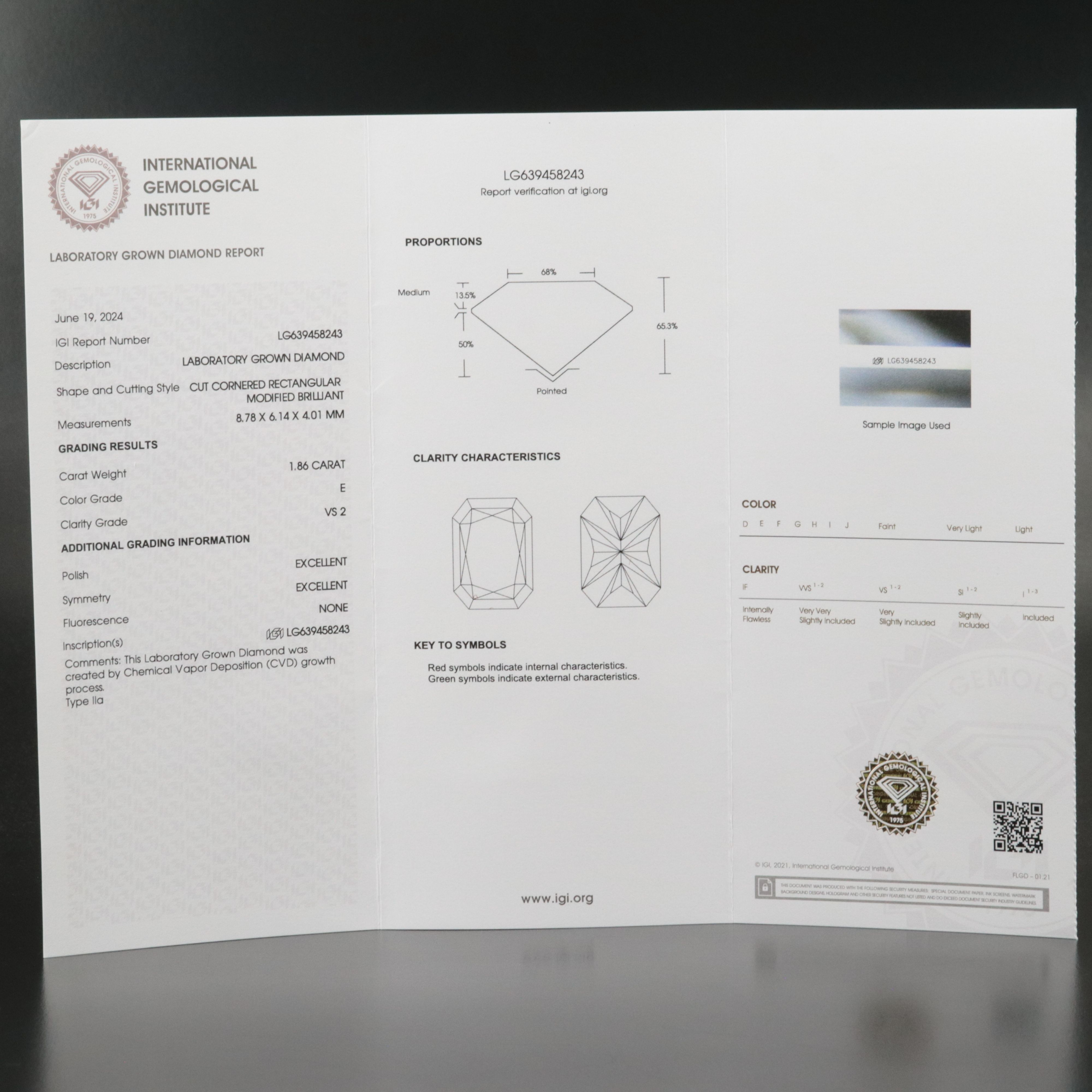Loose 1.86 CT Lab Grown Diamond with IGI Report