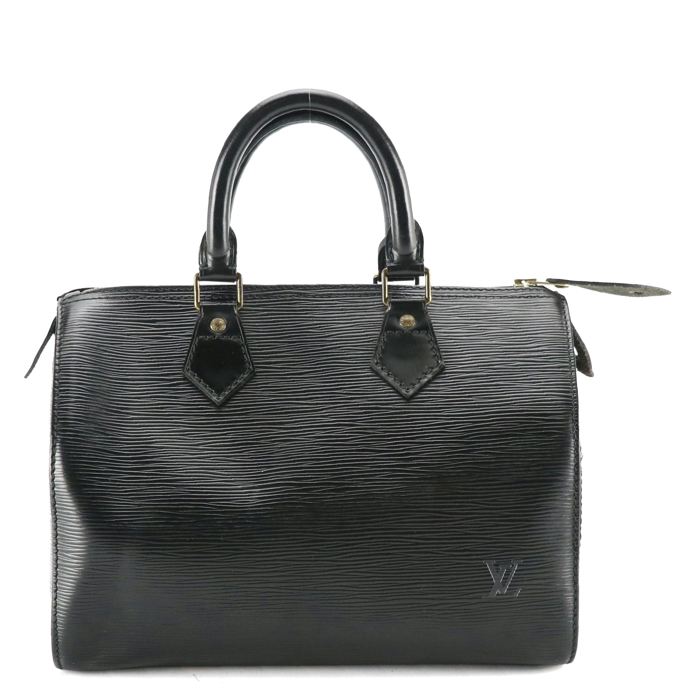 Louis Vuitton Speedy 25 Handbag in Black Epi and Smooth Leather