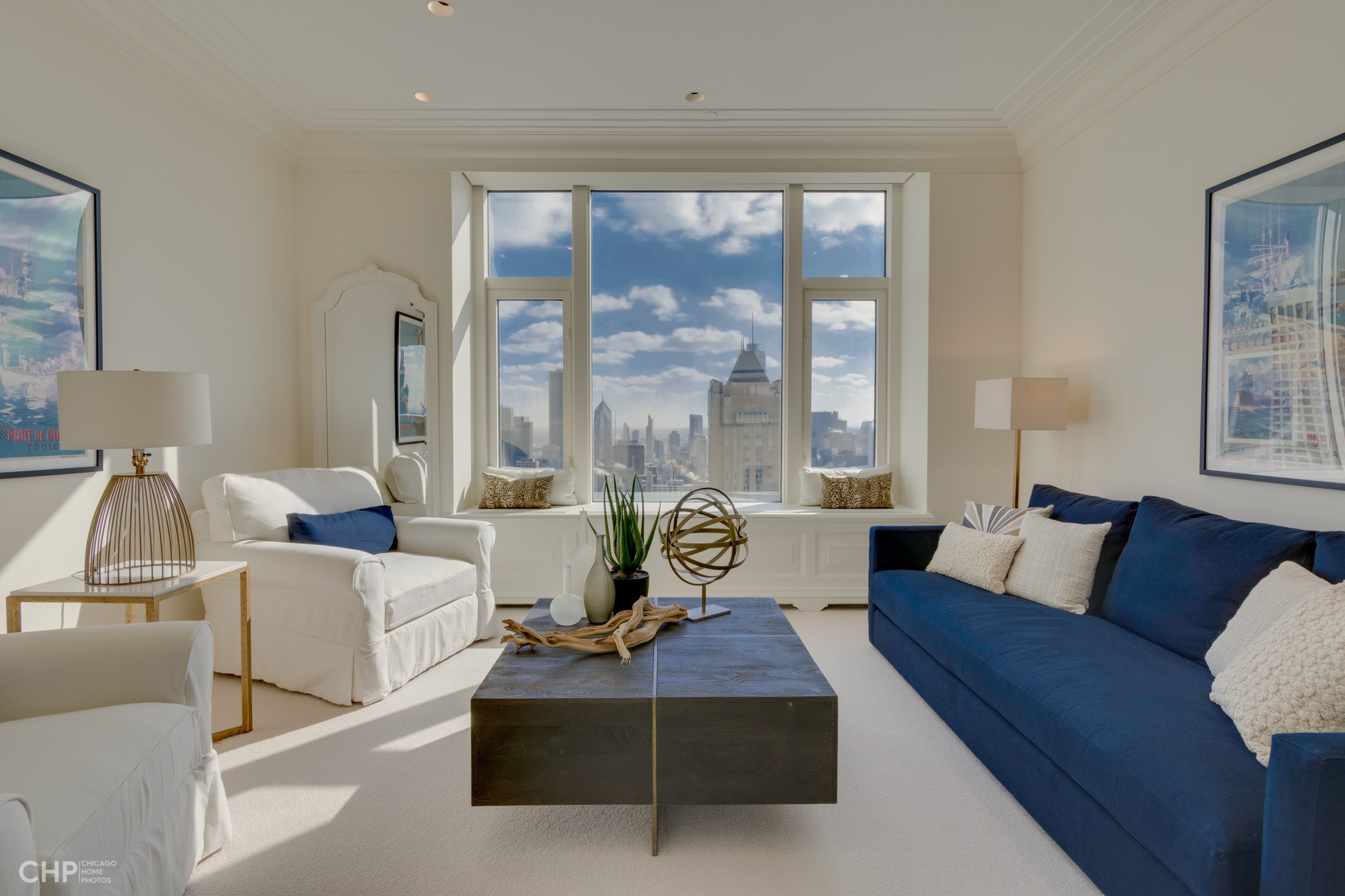 Camden Collection Contemporary Indigo Fabric Upholstered Sofa