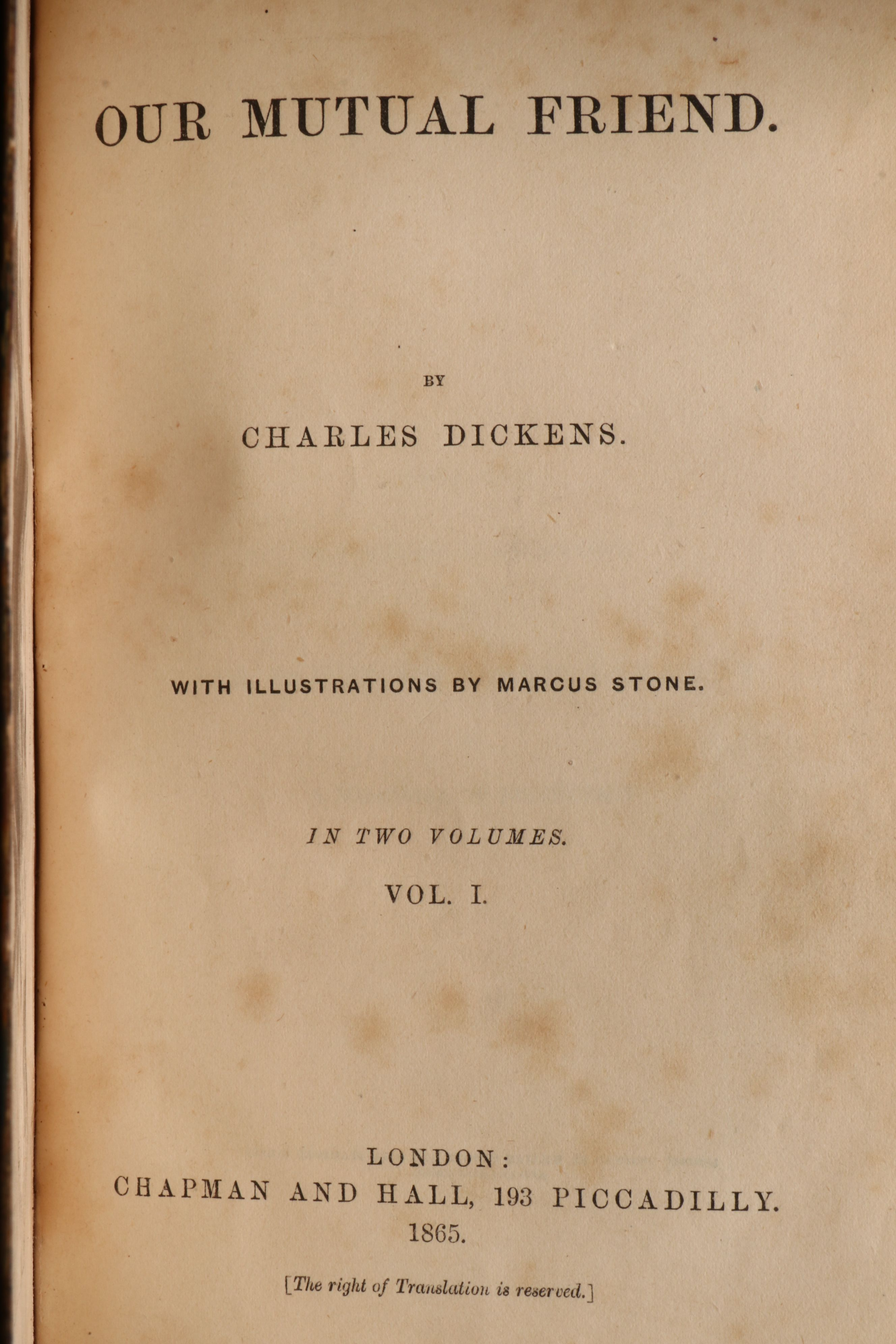 First Edition "Our Mutual Friend" Two-Volume Set by Charles Dickens, 1865