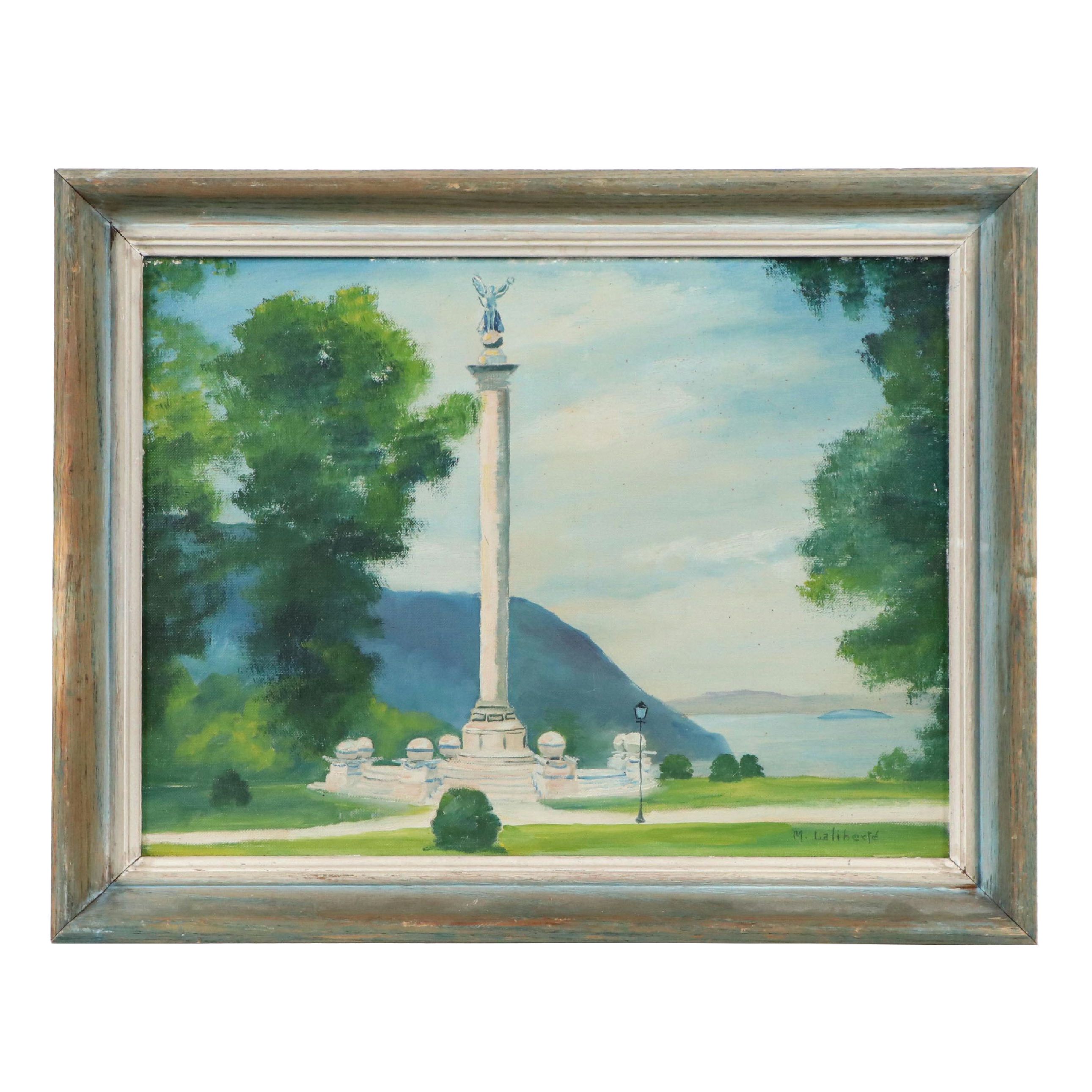 Madeleine Laliberté Oil Painting of Battle Monument, Mid-20th Century
