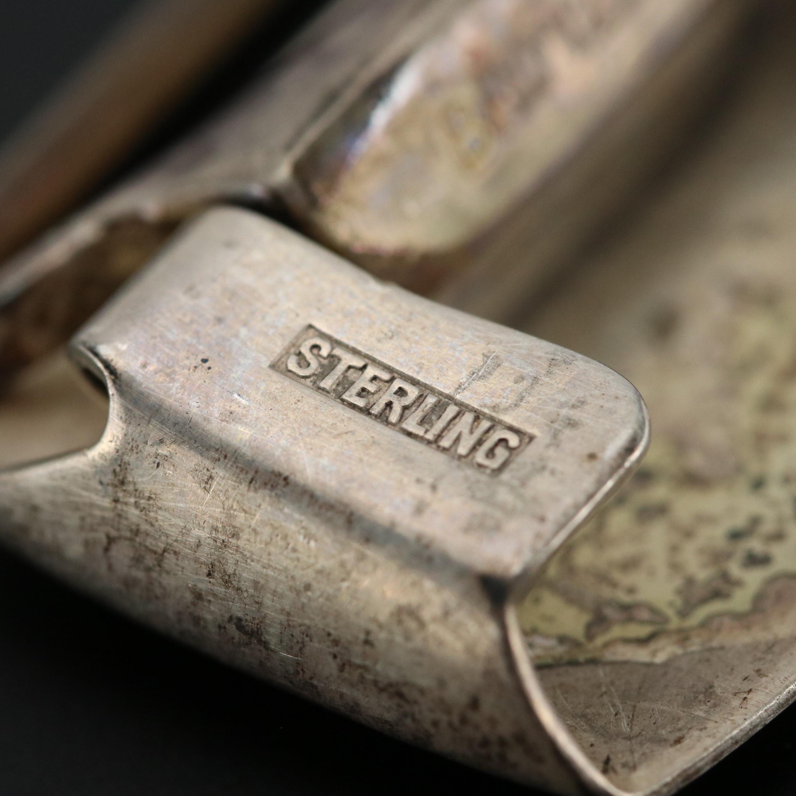 Sterling Silver Brooch Pin and Belt Buckle with Niello Silver Plate Panel Belt