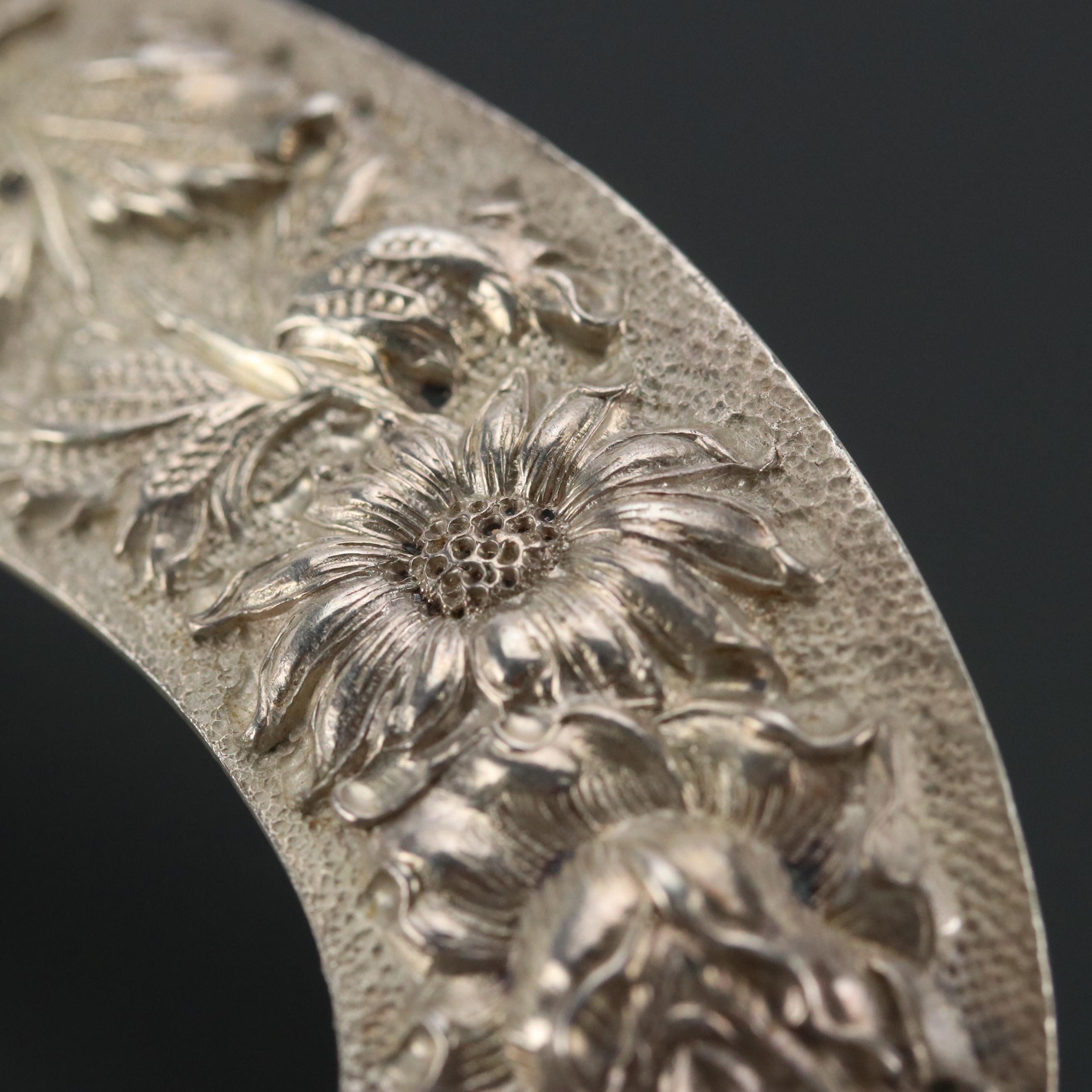 Sterling Silver Brooch Pin and Belt Buckle with Niello Silver Plate Panel Belt