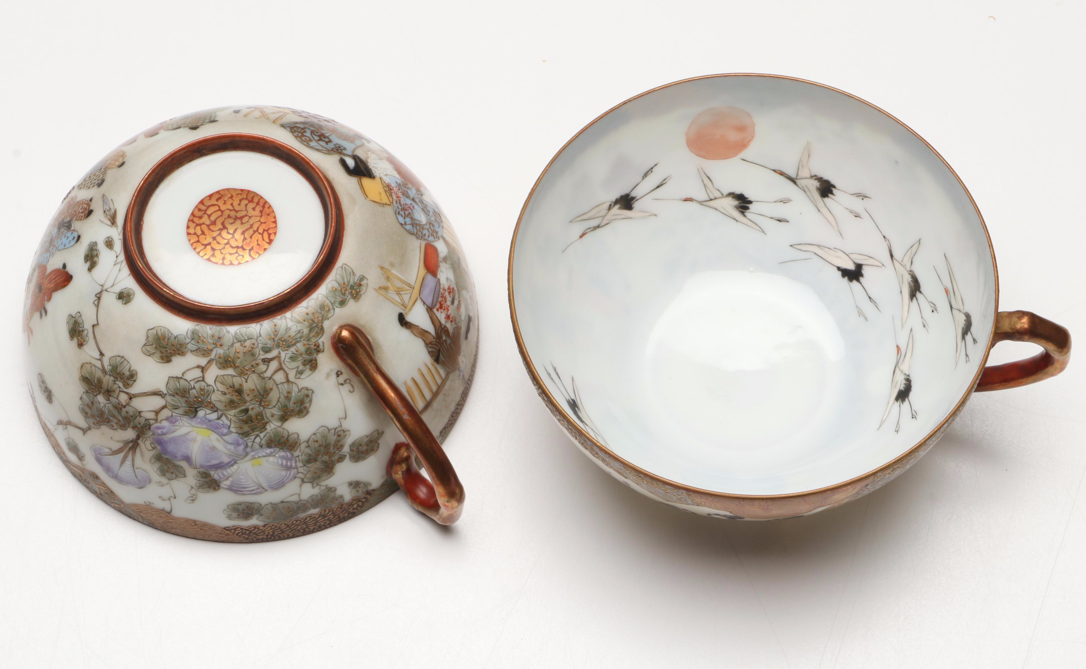 Japanese Satsuma Moriage Porcelain Hand-Painted Tea Ware