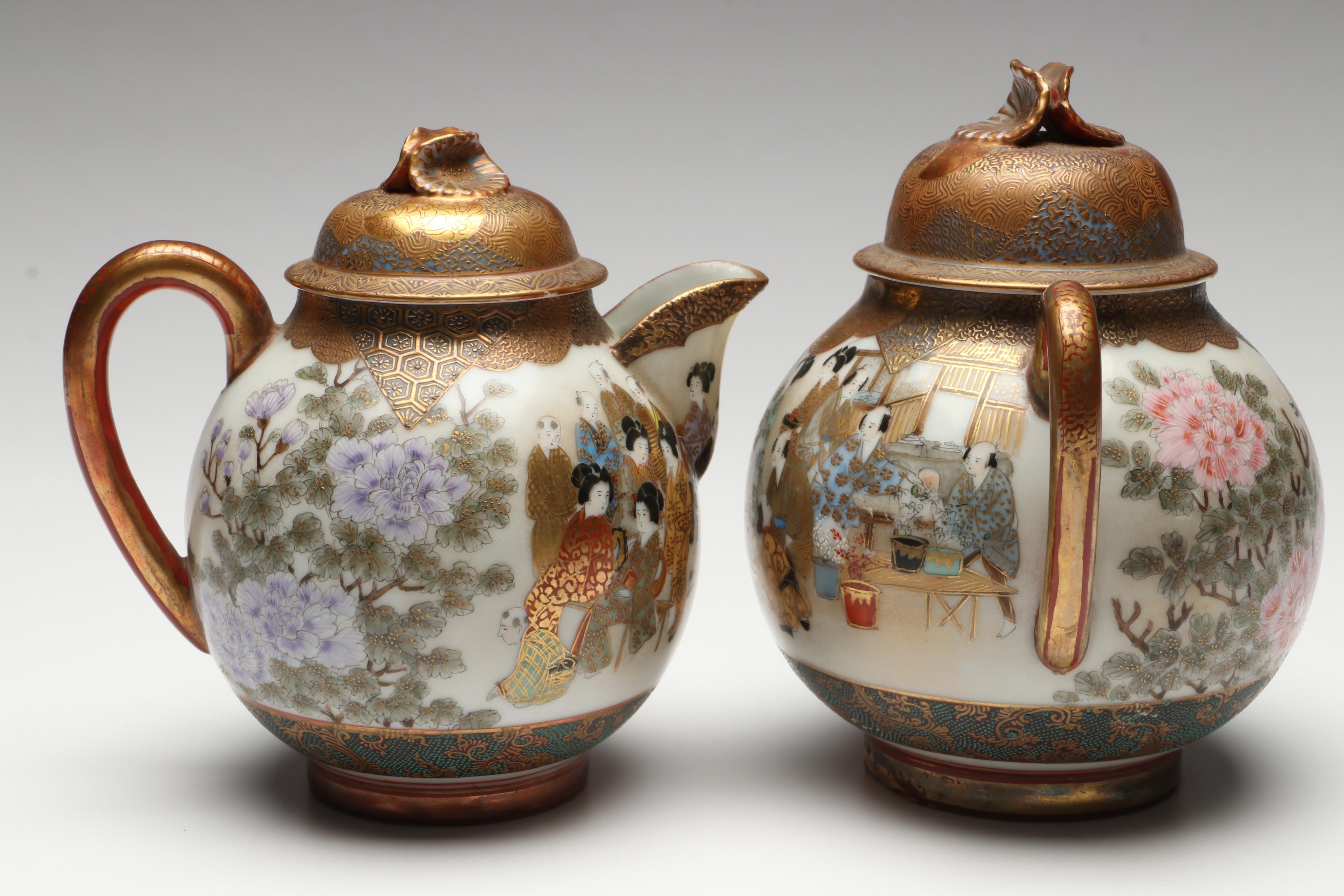 Japanese Satsuma Moriage Porcelain Hand-Painted Tea Ware