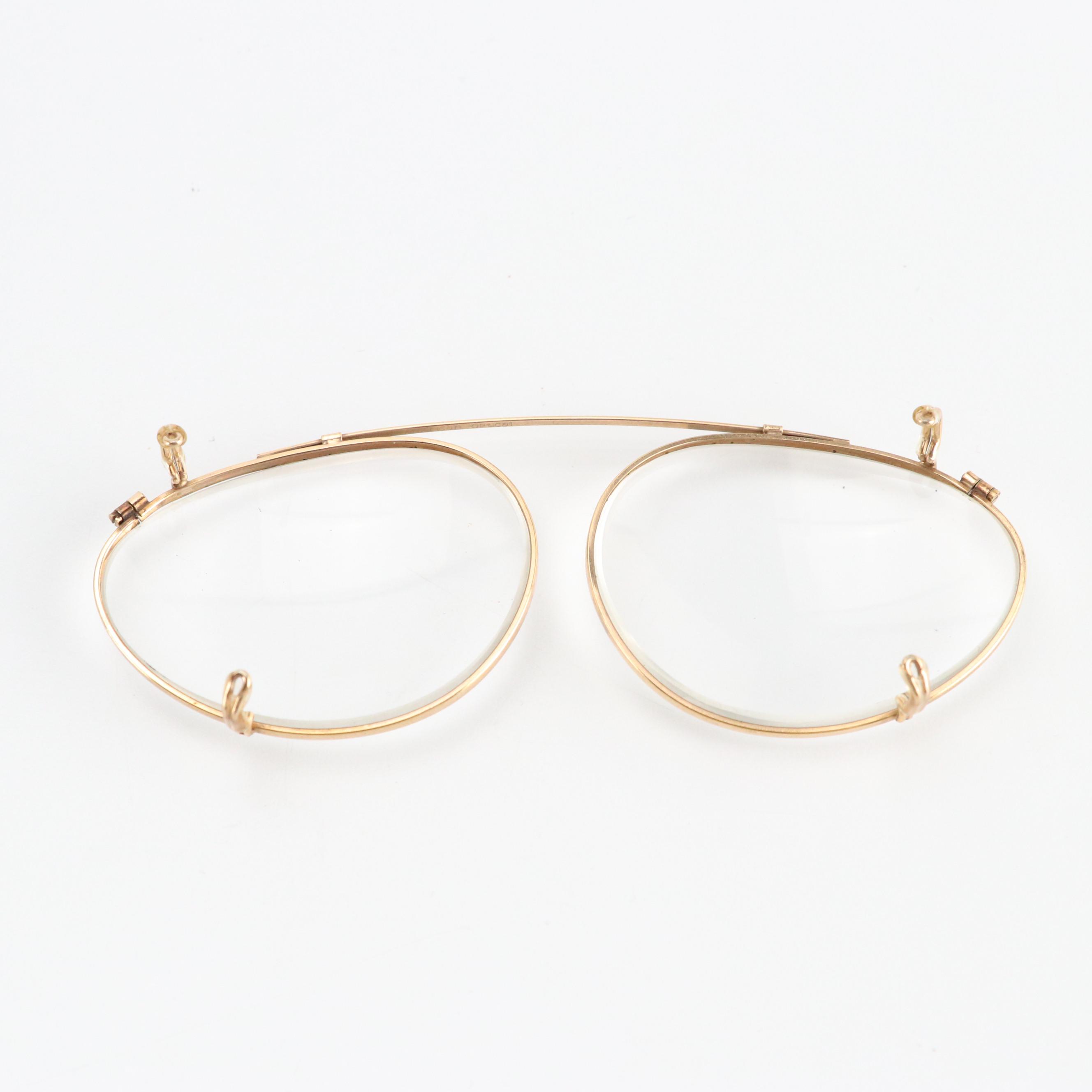 Vintage American Optical Gold Toned Rim Prescription Clip-On Eyeglasses