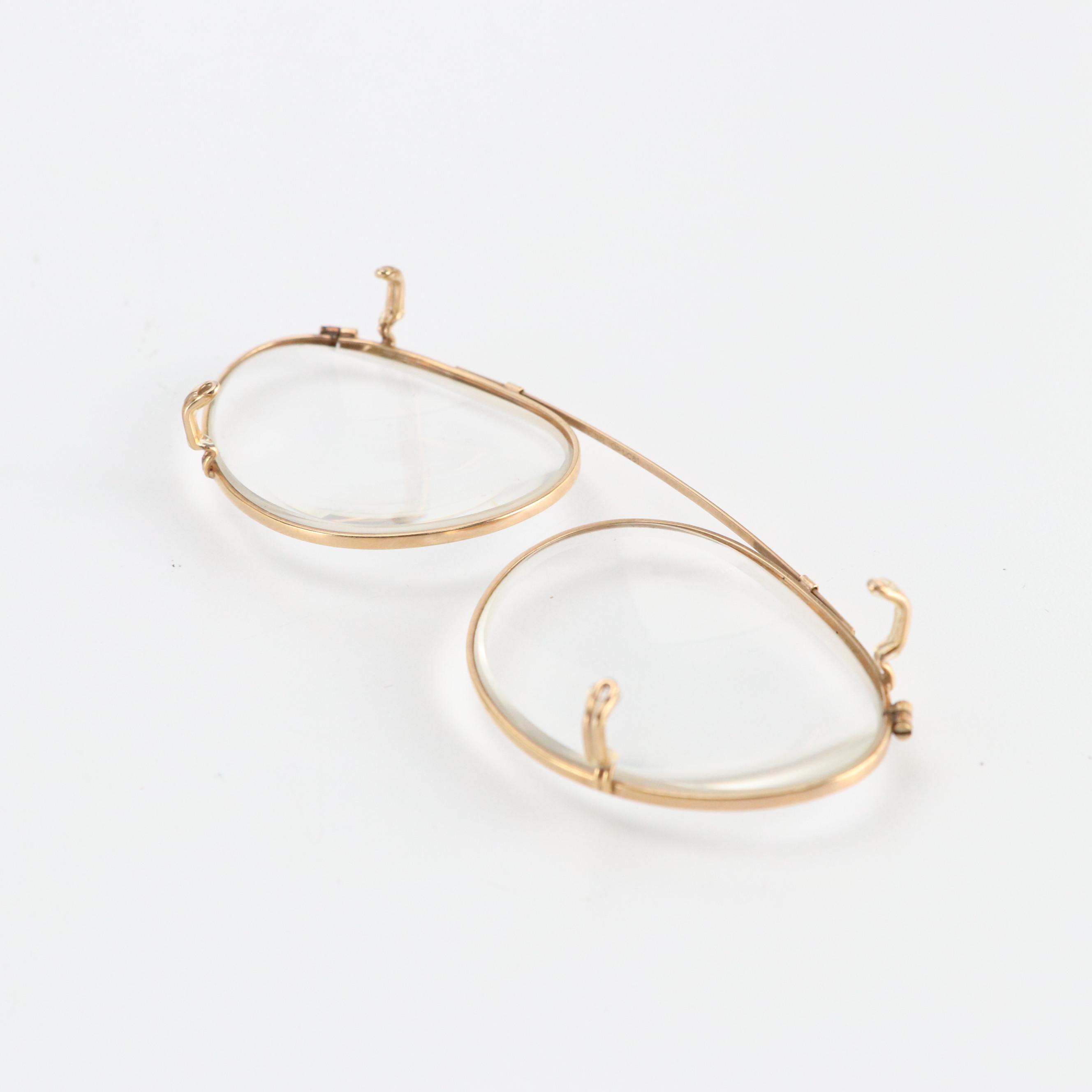 Vintage American Optical Gold Toned Rim Prescription Clip-On Eyeglasses