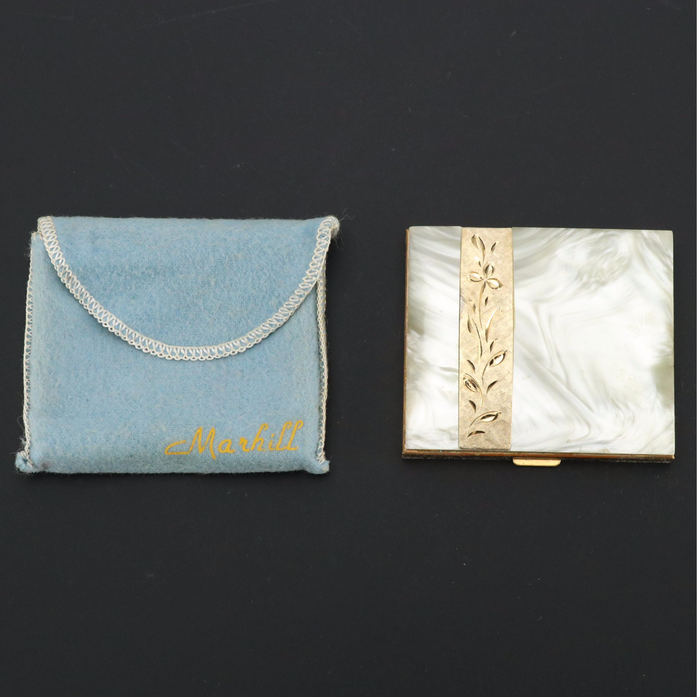 Marhill Marbleized Powder Compact, Mid-20th Century