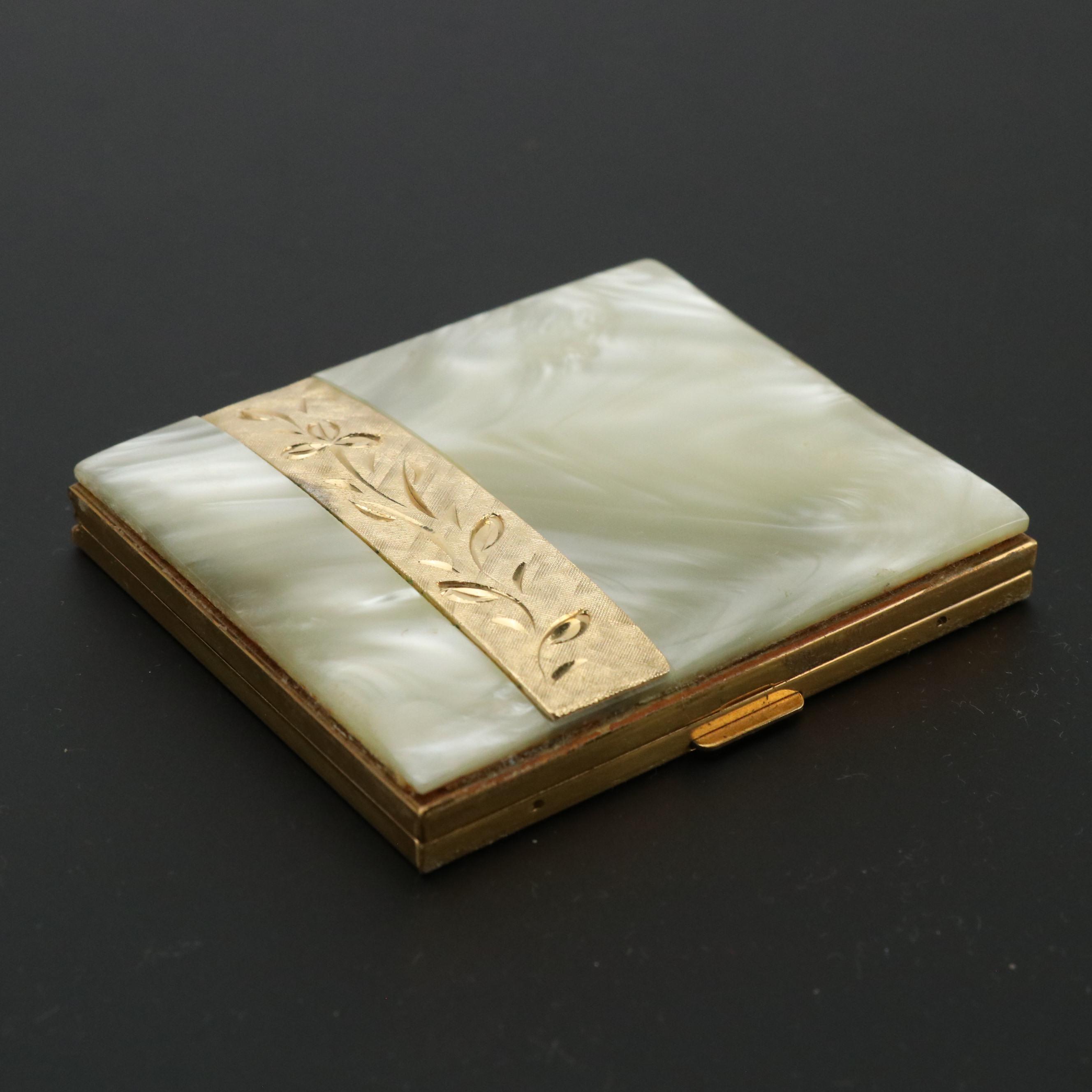 Marhill Marbleized Powder Compact, Mid-20th Century