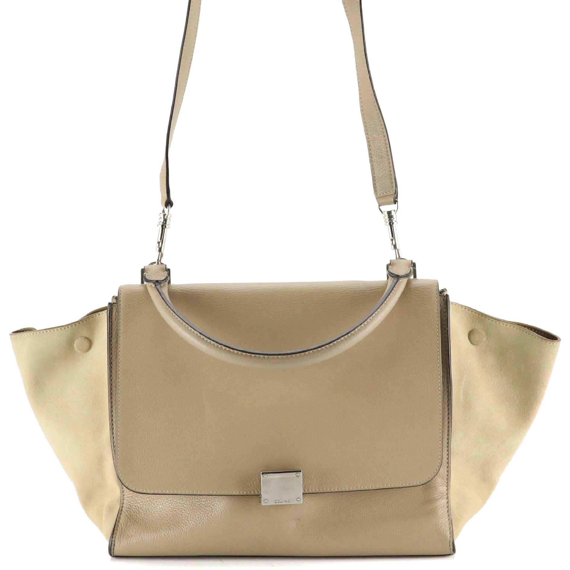 Céline Medium Trapeze Two-Way Bag in a Beige Calfskin Leather and Suede