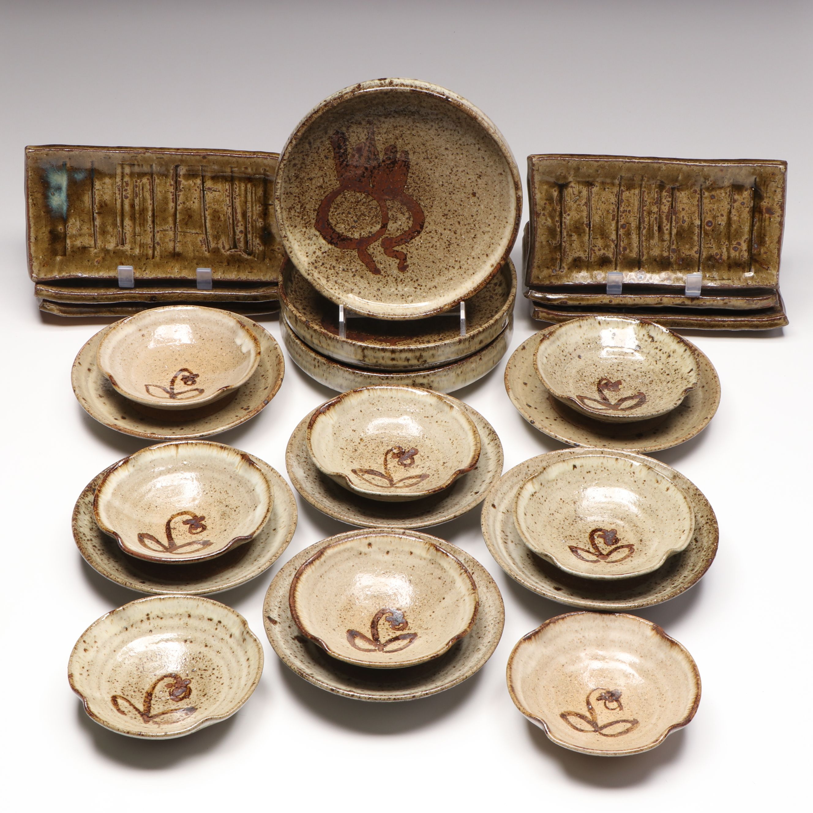 Wheel Thrown Flower and Vegetable Motif and More Art Pottery Dinnerware