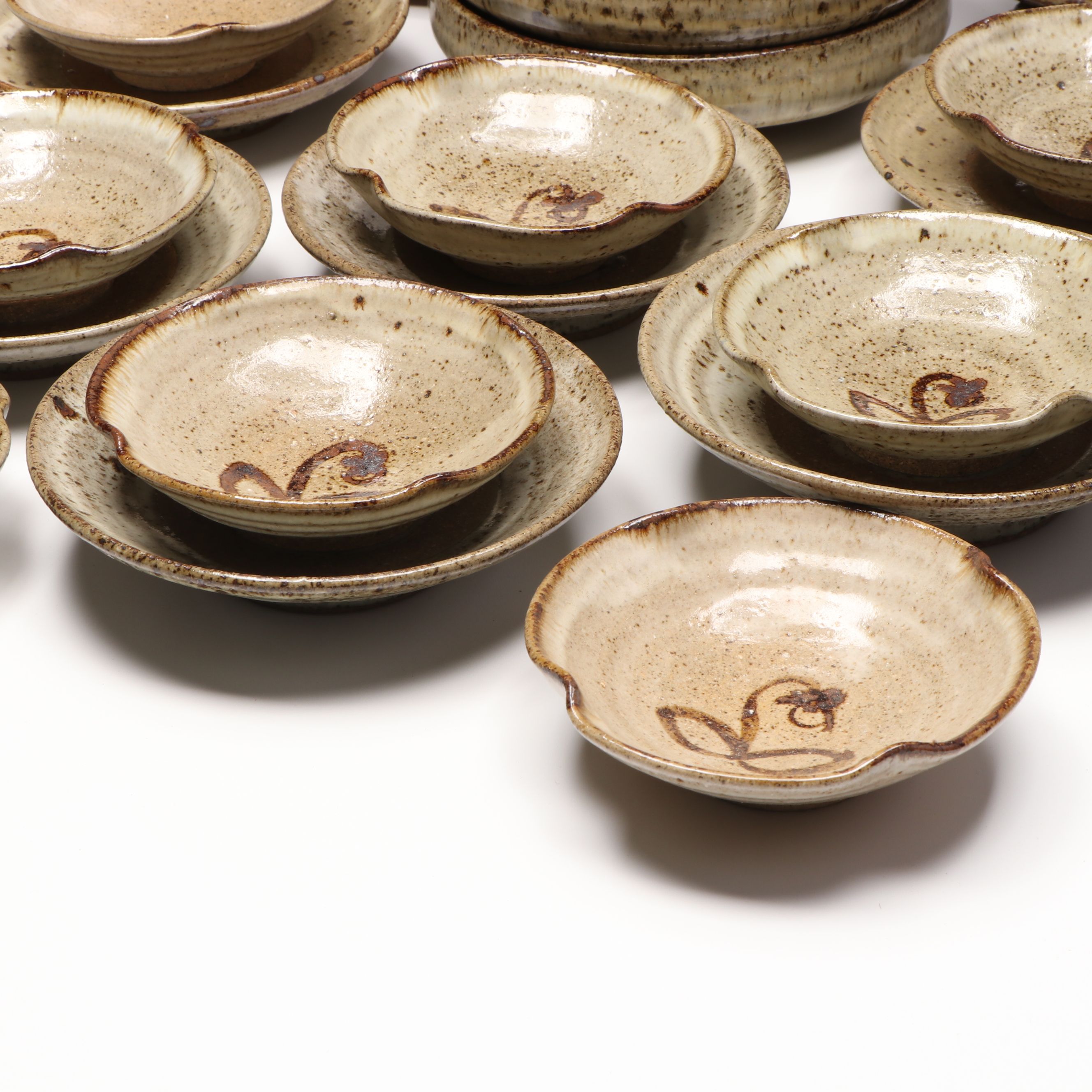 Wheel Thrown Flower and Vegetable Motif and More Art Pottery Dinnerware