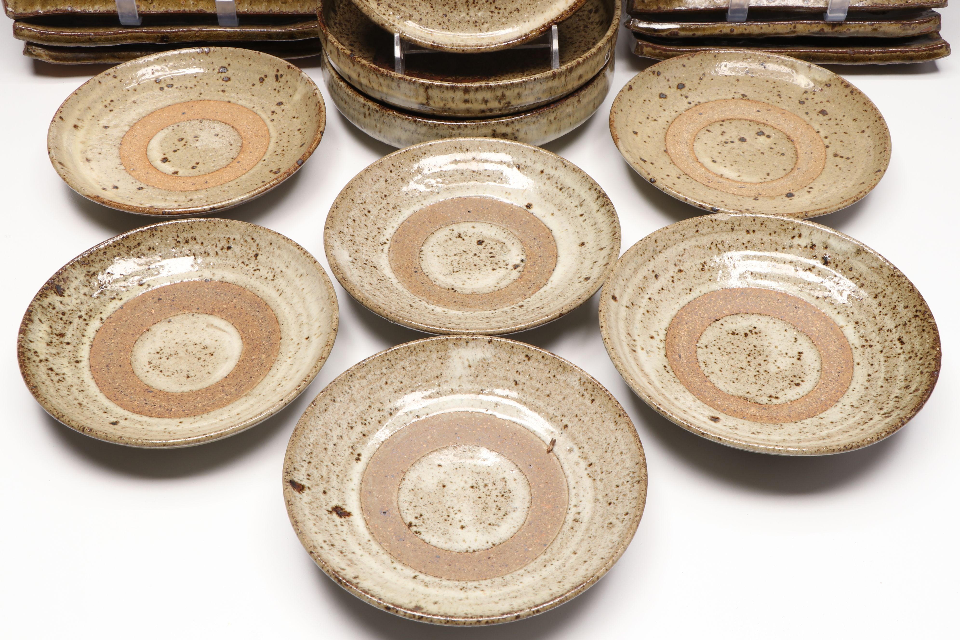 Wheel Thrown Flower and Vegetable Motif and More Art Pottery Dinnerware