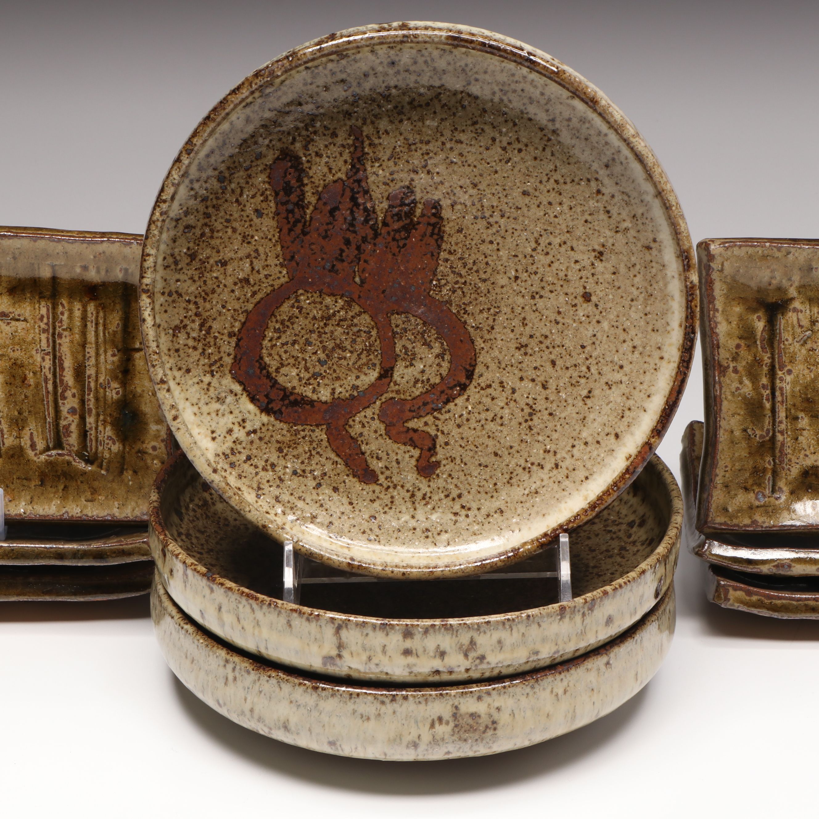 Wheel Thrown Flower and Vegetable Motif and More Art Pottery Dinnerware