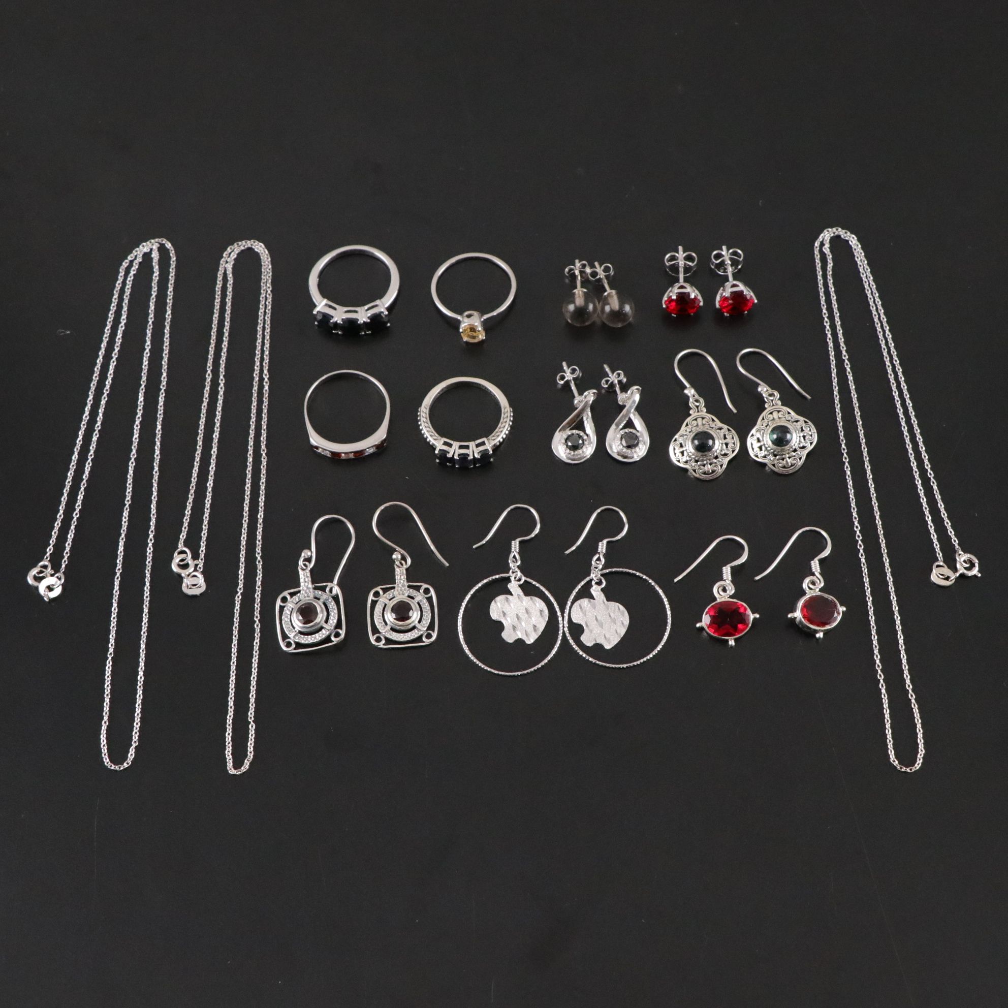 14 Assorted Sterling Silver Rings, Necklaces and Earrings