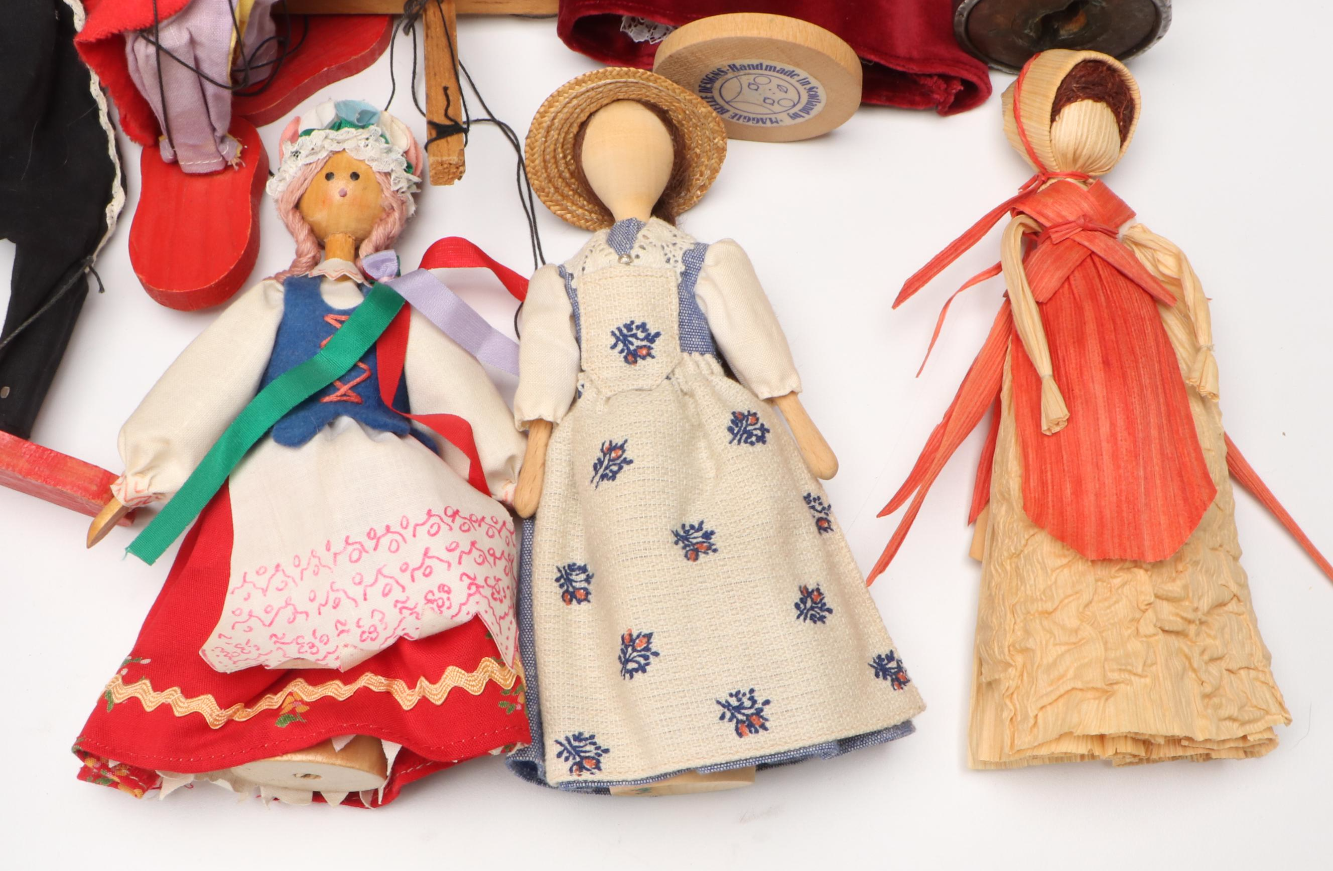 Maggie's Mountain Crafts Corn Husk Doll with Other Marionettes and Spool Doll