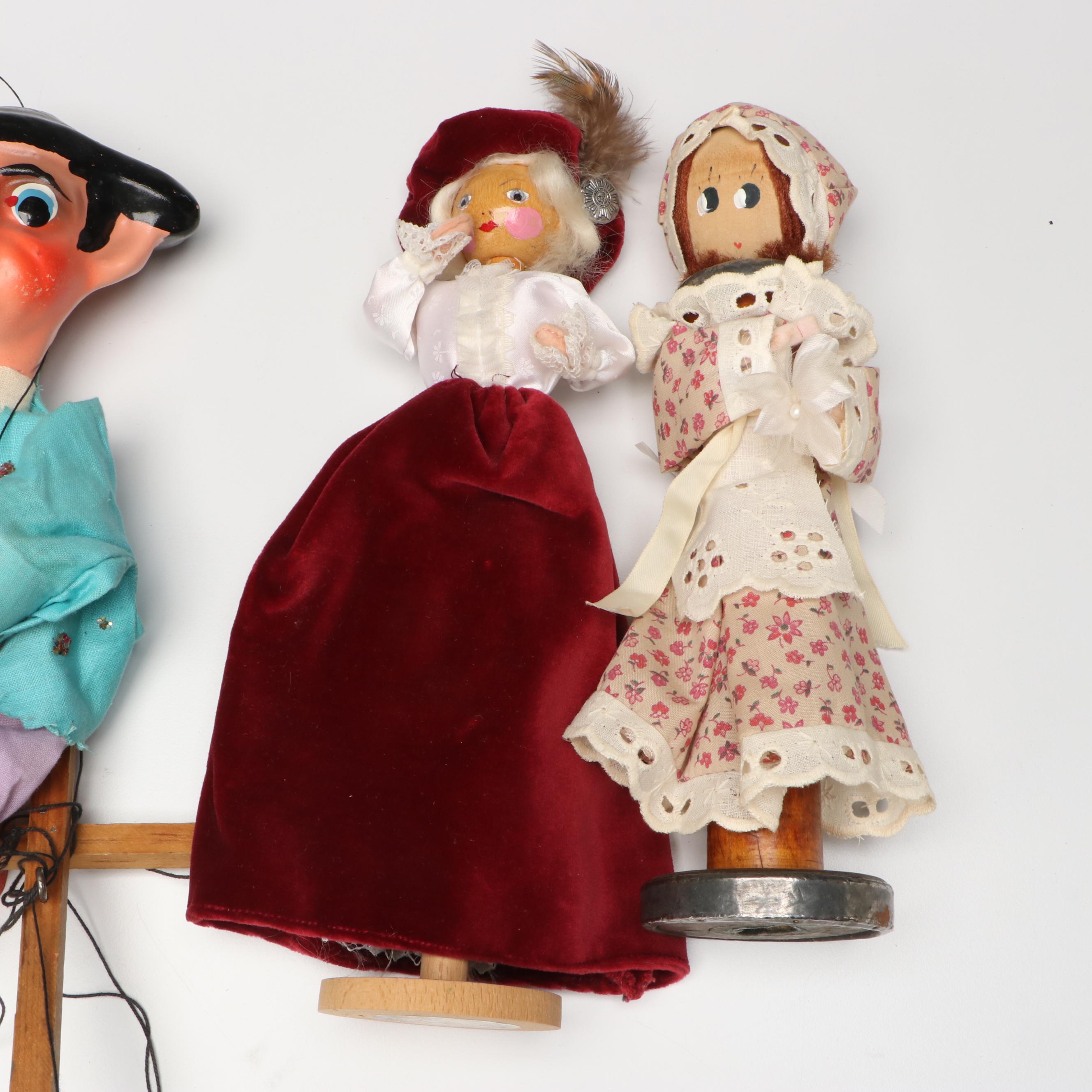 Maggie's Mountain Crafts Corn Husk Doll with Other Marionettes and Spool Doll