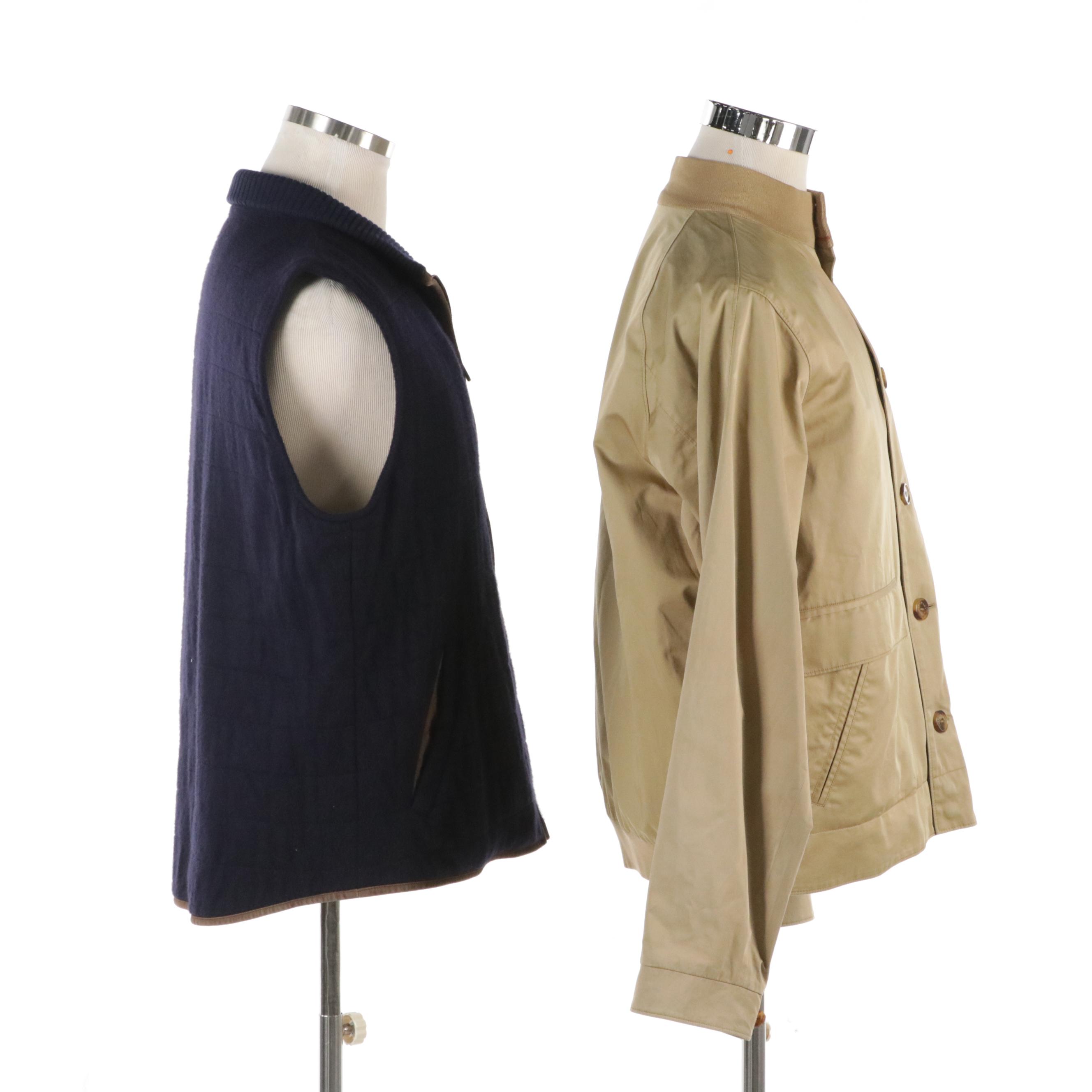 Men's Loro Piana Navy Cashmere Vest and Beige Cotton Jacket